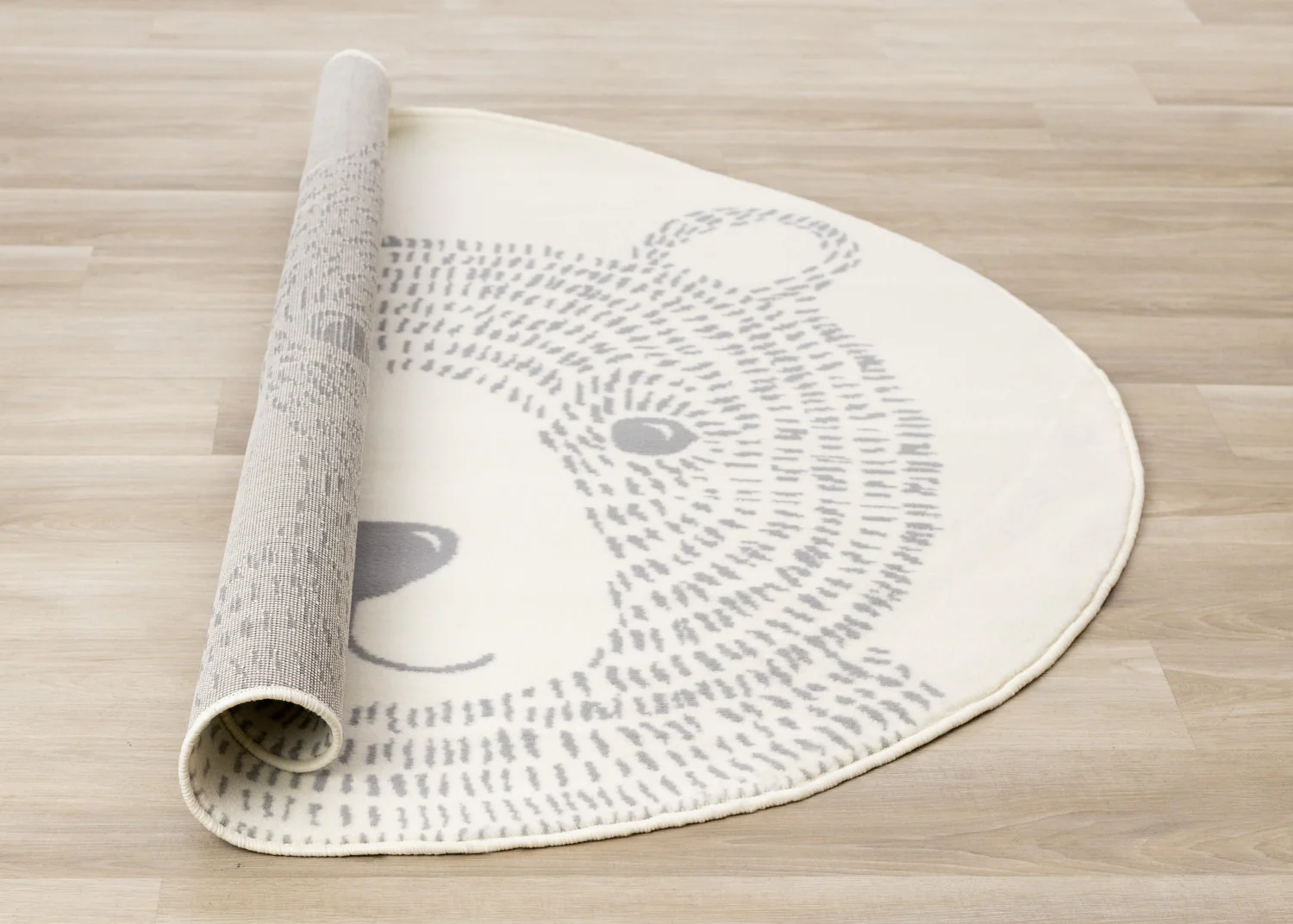 Kids Teddy Bear Area Rug - 5ft Round - Cream/Grey - Image 8