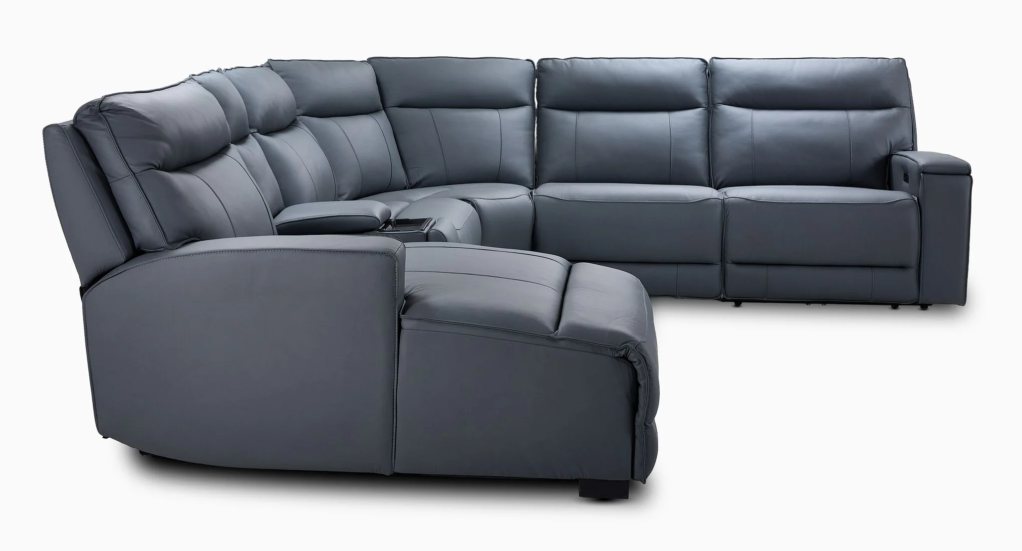 Kingsley Leather 6-Piece Power Reclining Sectional with Left-Facing Chaise - Blue - Image 3