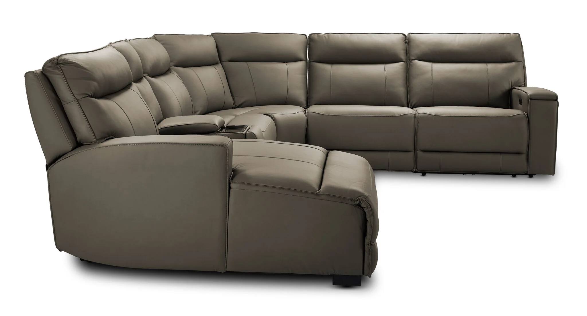 Kingsley Leather 6-Piece Power Reclining Sectional with Left-Facing Chaise - Grey - Image 3