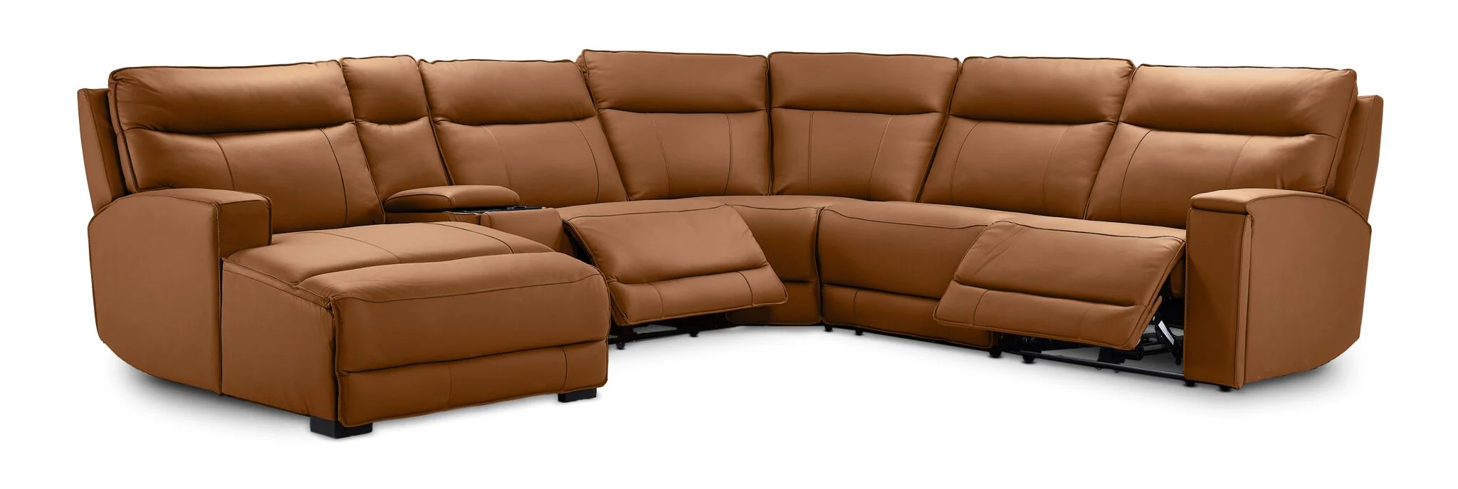 Kingsley Leather 6-Piece Power Reclining Sectional with Left-Facing Chaise - Tan - Image 2
