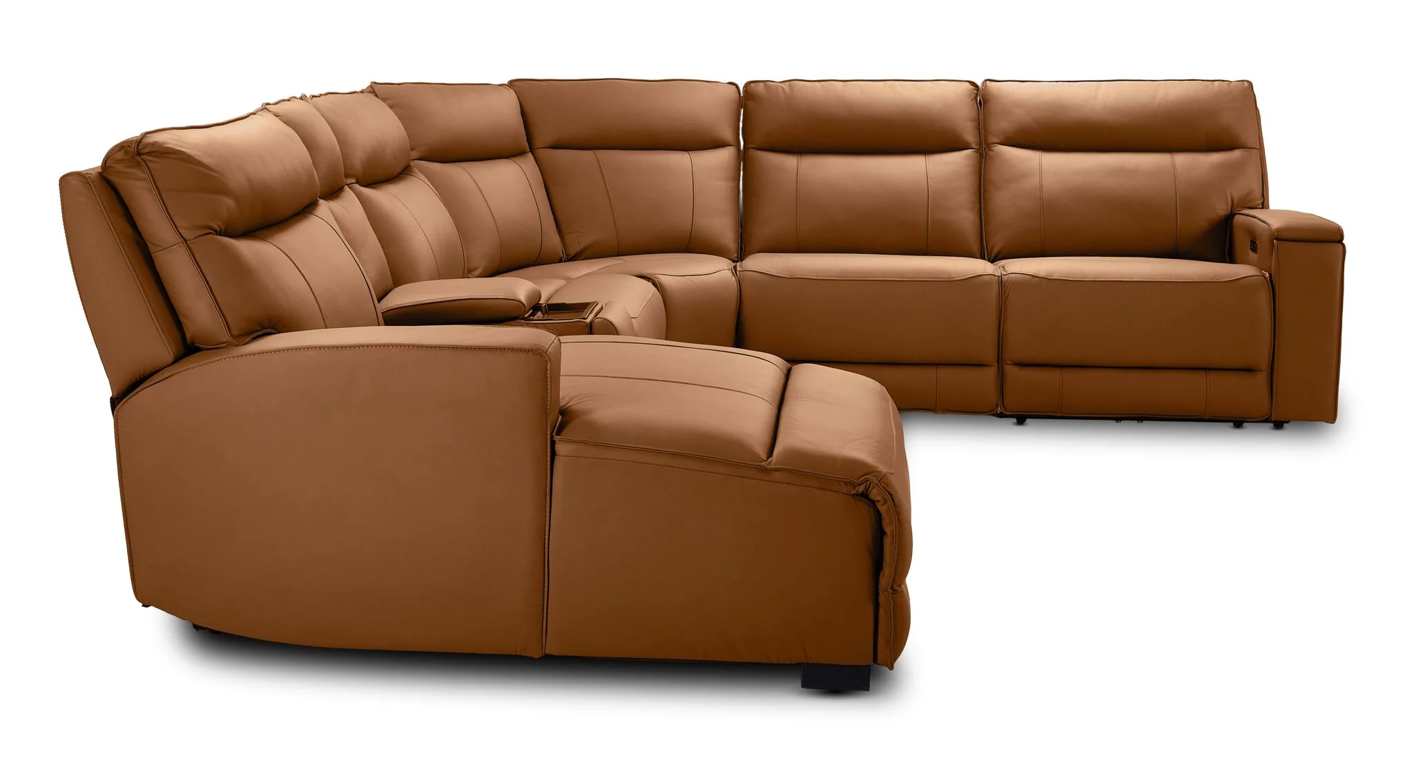 Kingsley Leather 6-Piece Power Reclining Sectional with Left-Facing Chaise - Tan - Image 3