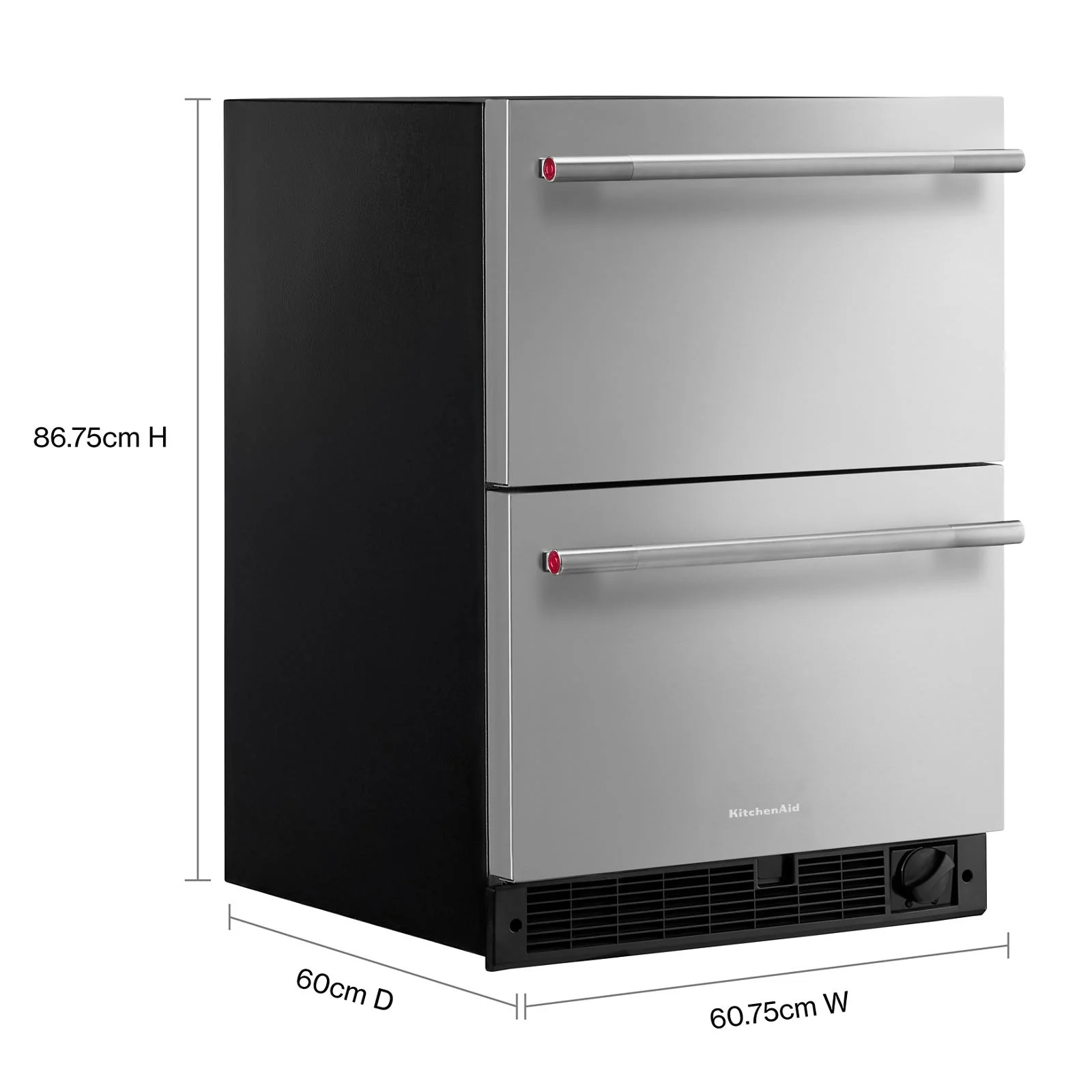 KitchenAid 24" 4.3 Cu. Ft. Black Cabinet with Stainless Steel Doors Undercounter Double-Drawer Refrigerator - KUCT524SSB - Image 3