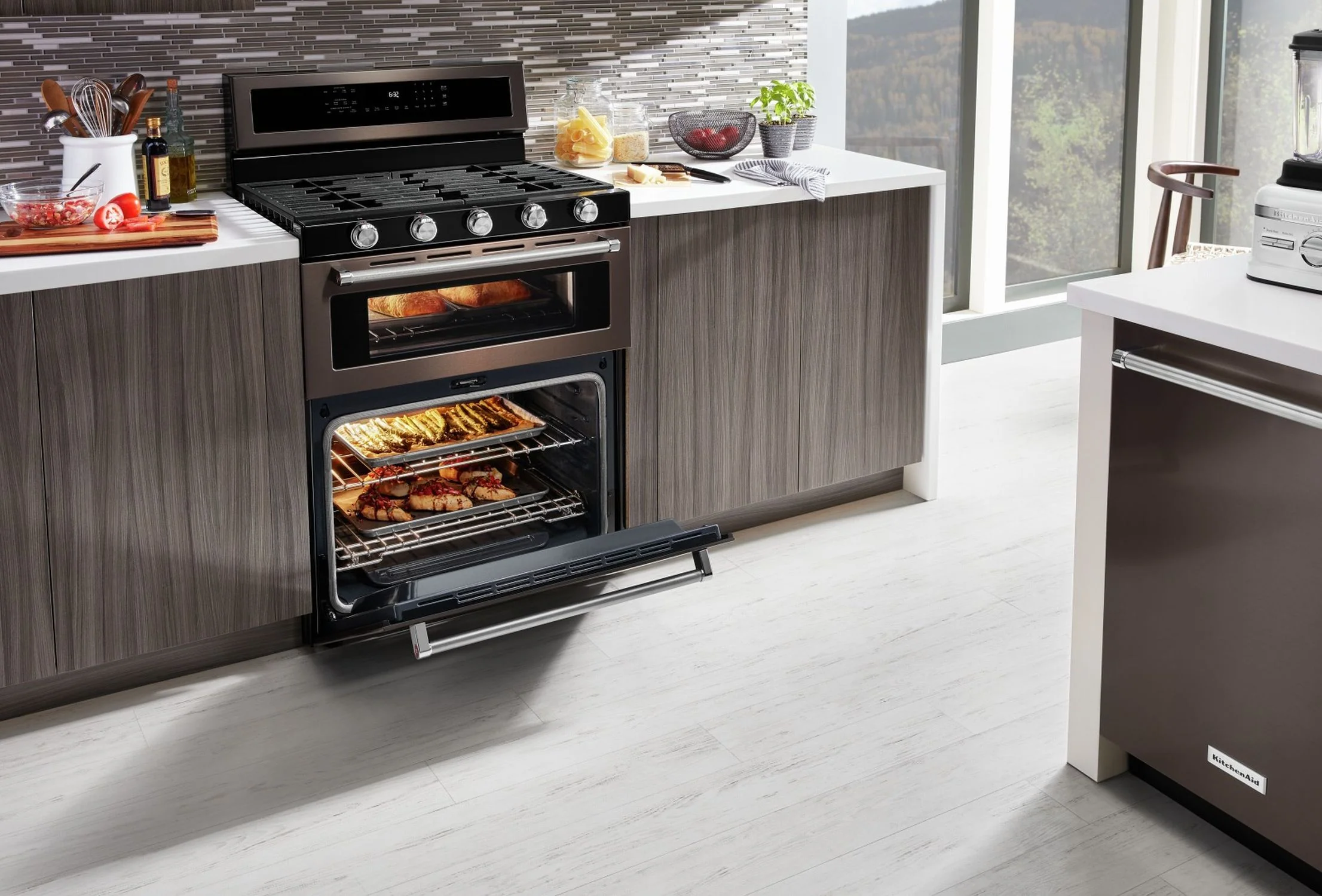 KitchenAid® Black Stainless Double Oven Gas Range (6.0 Cu. Ft.) - KFGD500EBS - Image 2