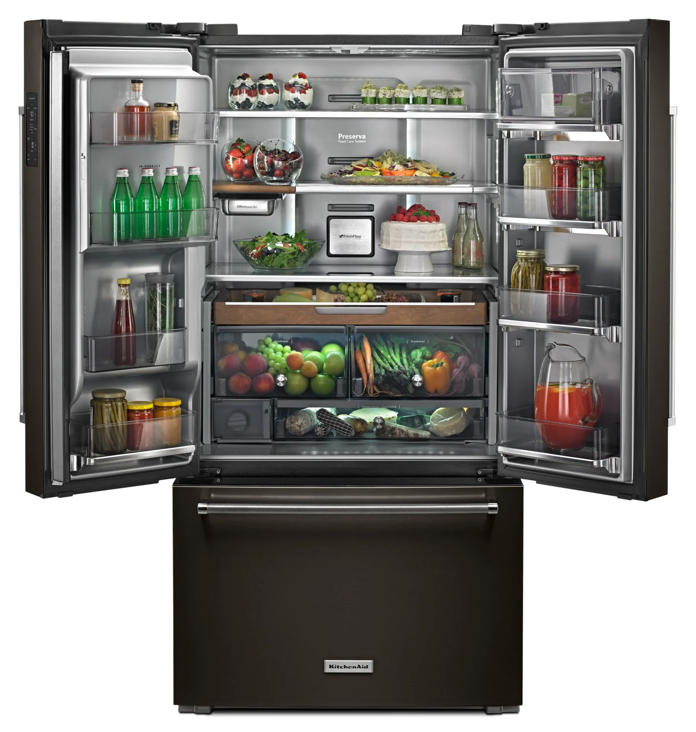 KitchenAid 36" 23.8 Cu. Ft. Black Stainless Steel Counter-Depth French Door Refrigerator - KRFC704FBS - Image 4