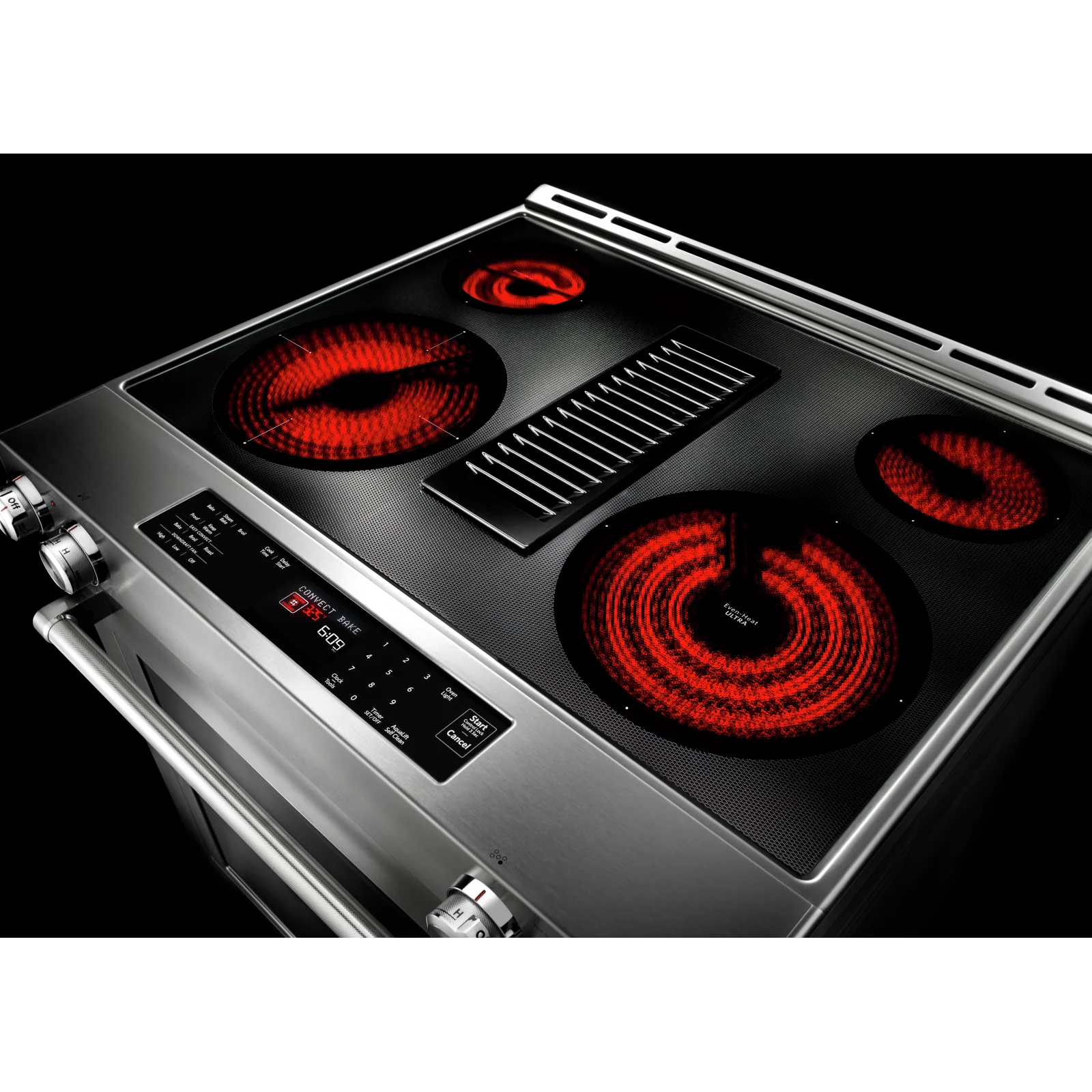KitchenAid Stainless Steel 30” Front Control Slide-In Electric Convection Downdraft Range (6.4 Cu. Ft.) - KSEG950ESS - Image 4