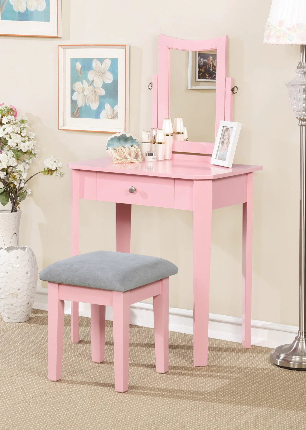 Kyrie Vanity Table Set - Pink - Image 4