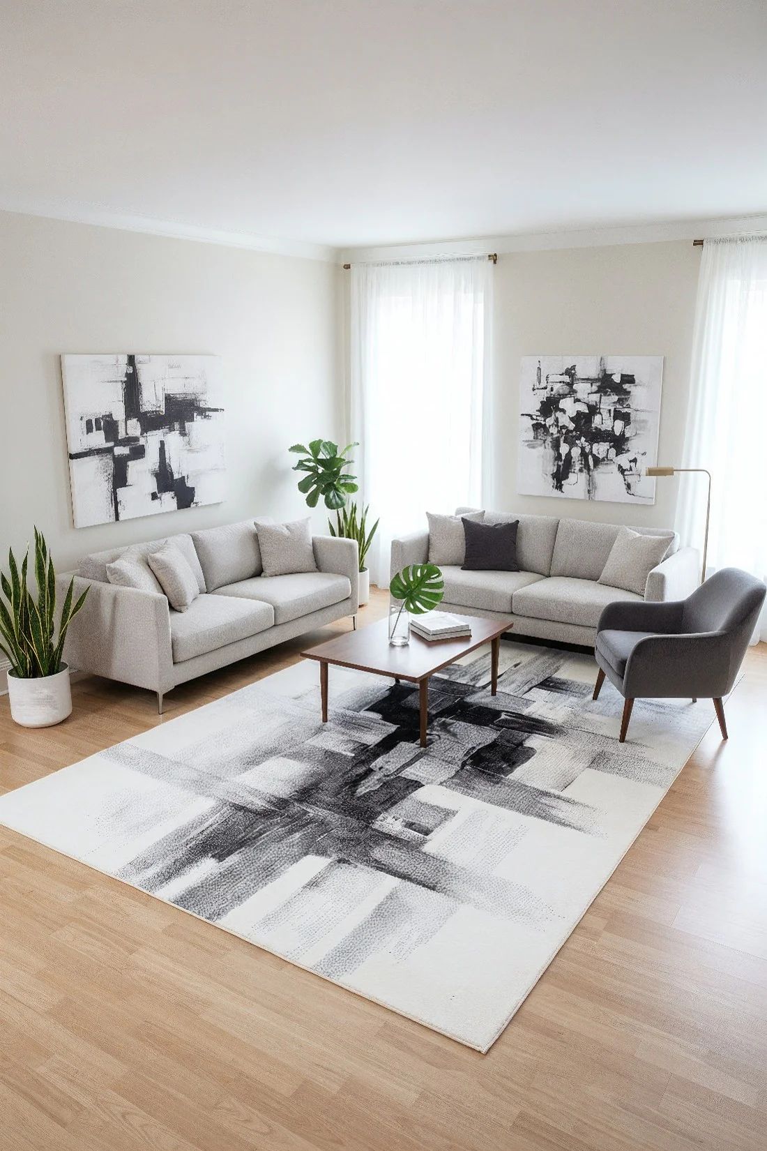 L2 Decor Diamond Area Rug 8' x 11' - Cream, Grey - Image 2