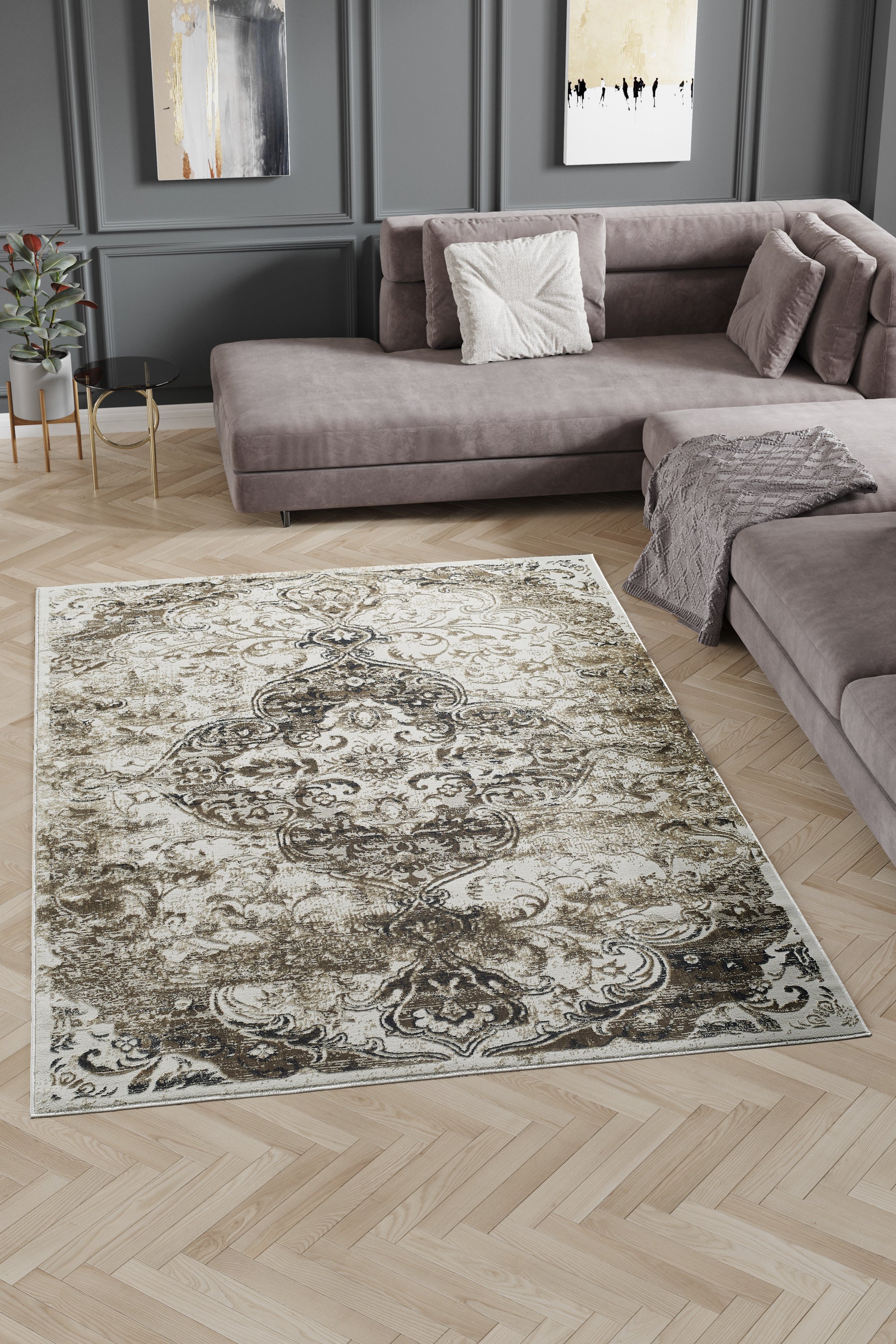 L2 Decor Emojy Area Rug 5' x 8' with Underpad - Cream - Image 2
