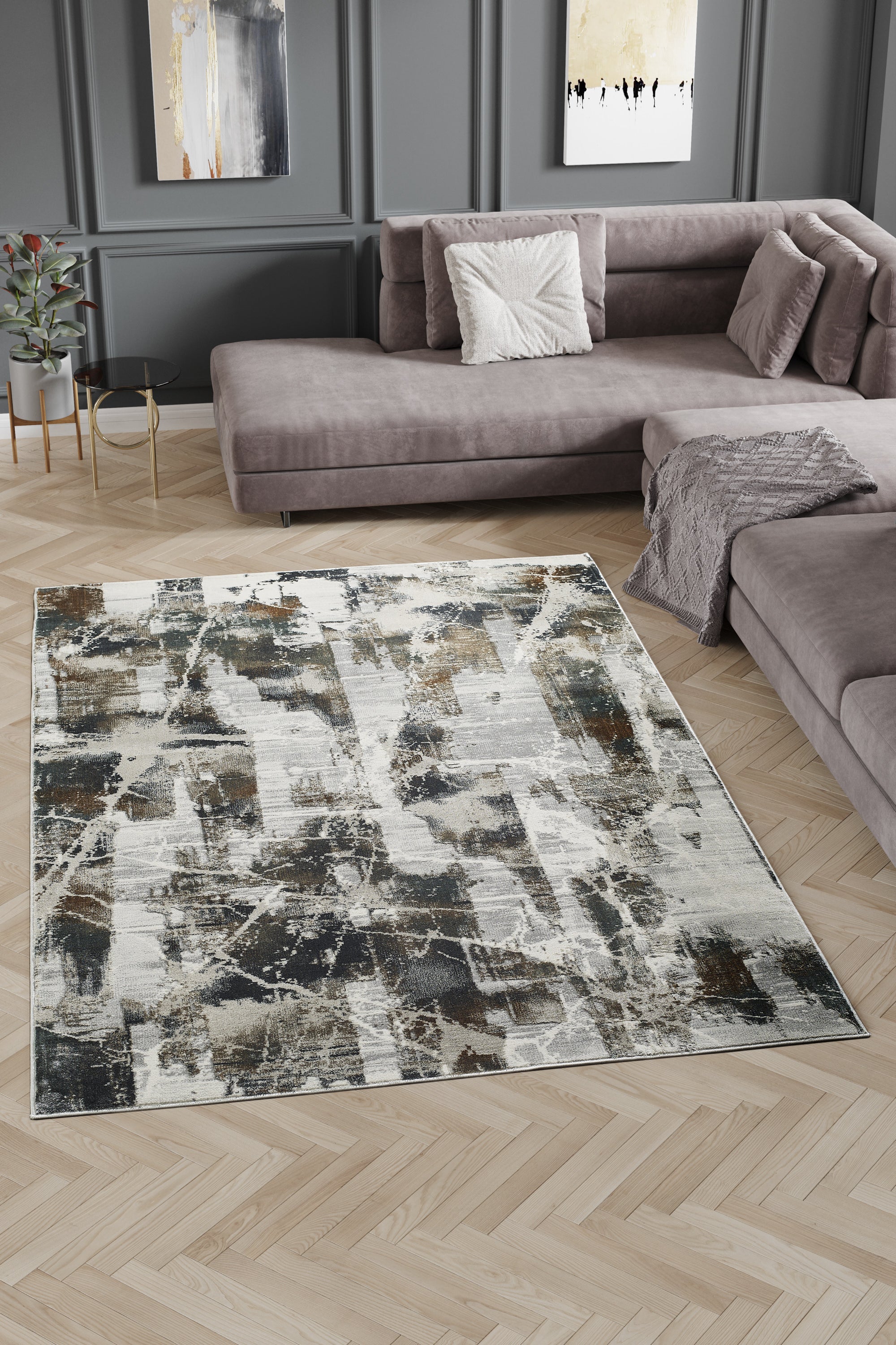 L2 Decor Emojy Area Rug 7' x 10' with Underpad - Grey, Cream - Image 2