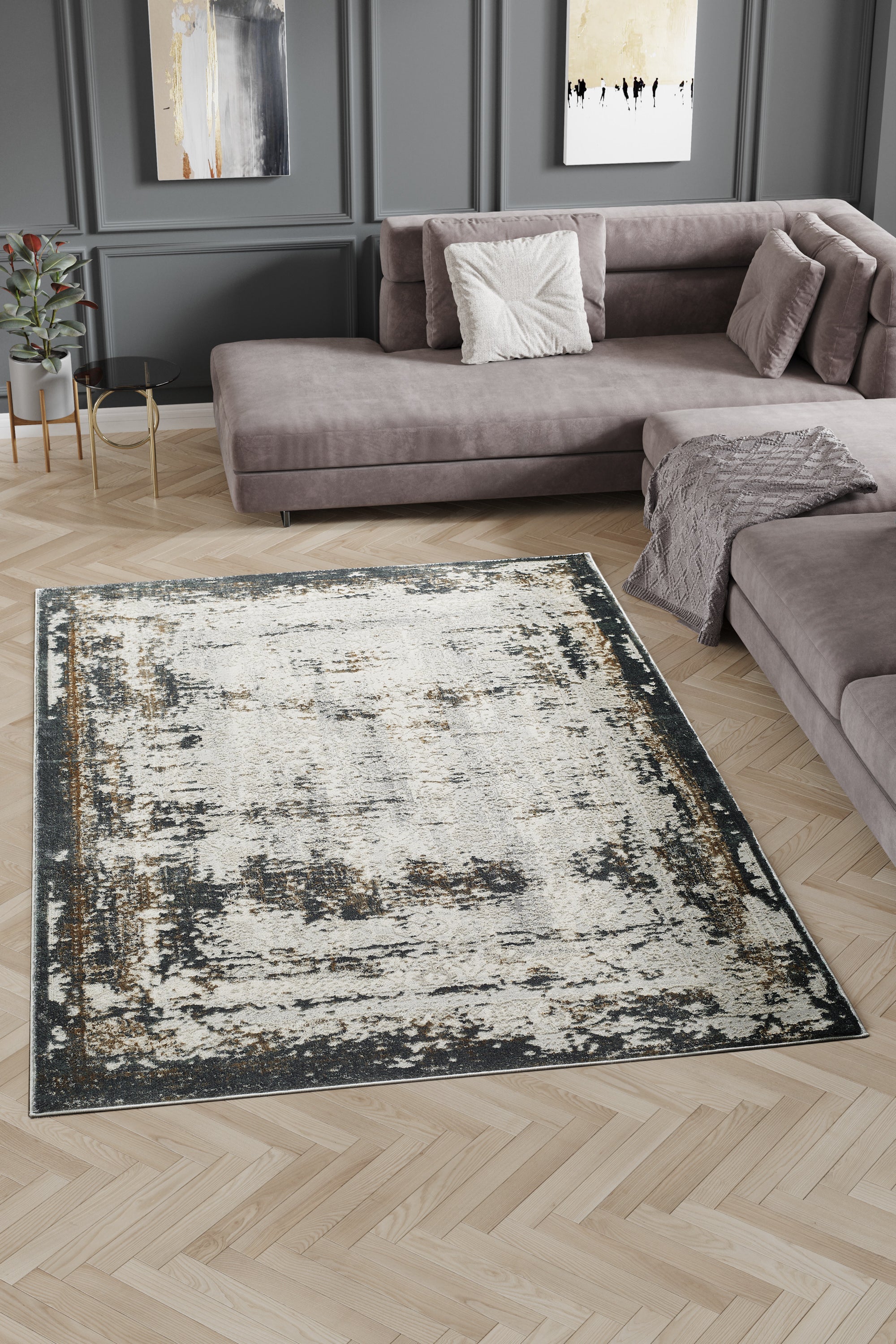 L2 Decor Emojy Area Rug 8' x 11' with Underpad - Cream, Grey - Image 2