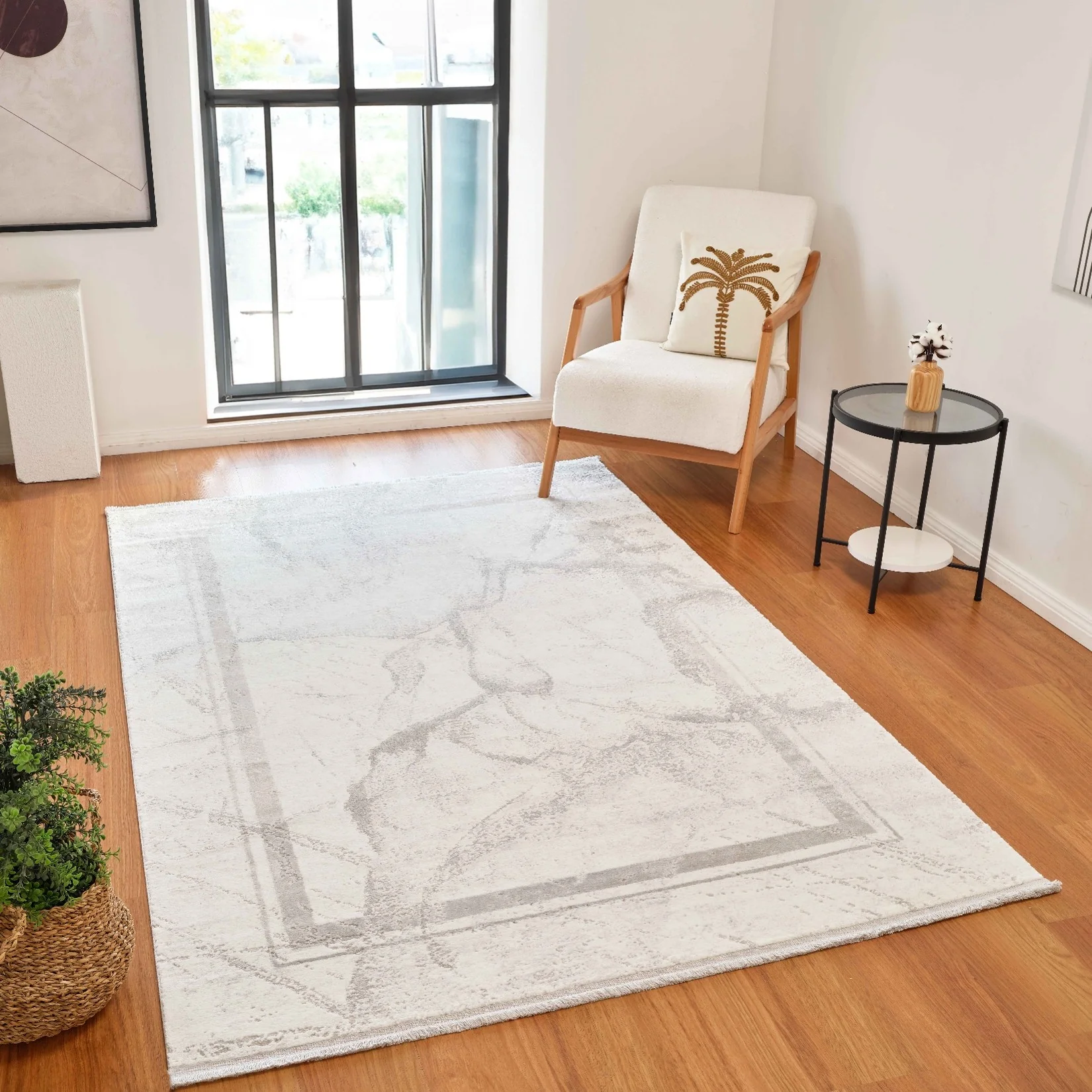 L2 Decor Karizma Area Rug 5' x 8' with Underpad - Grey, White - Image 2