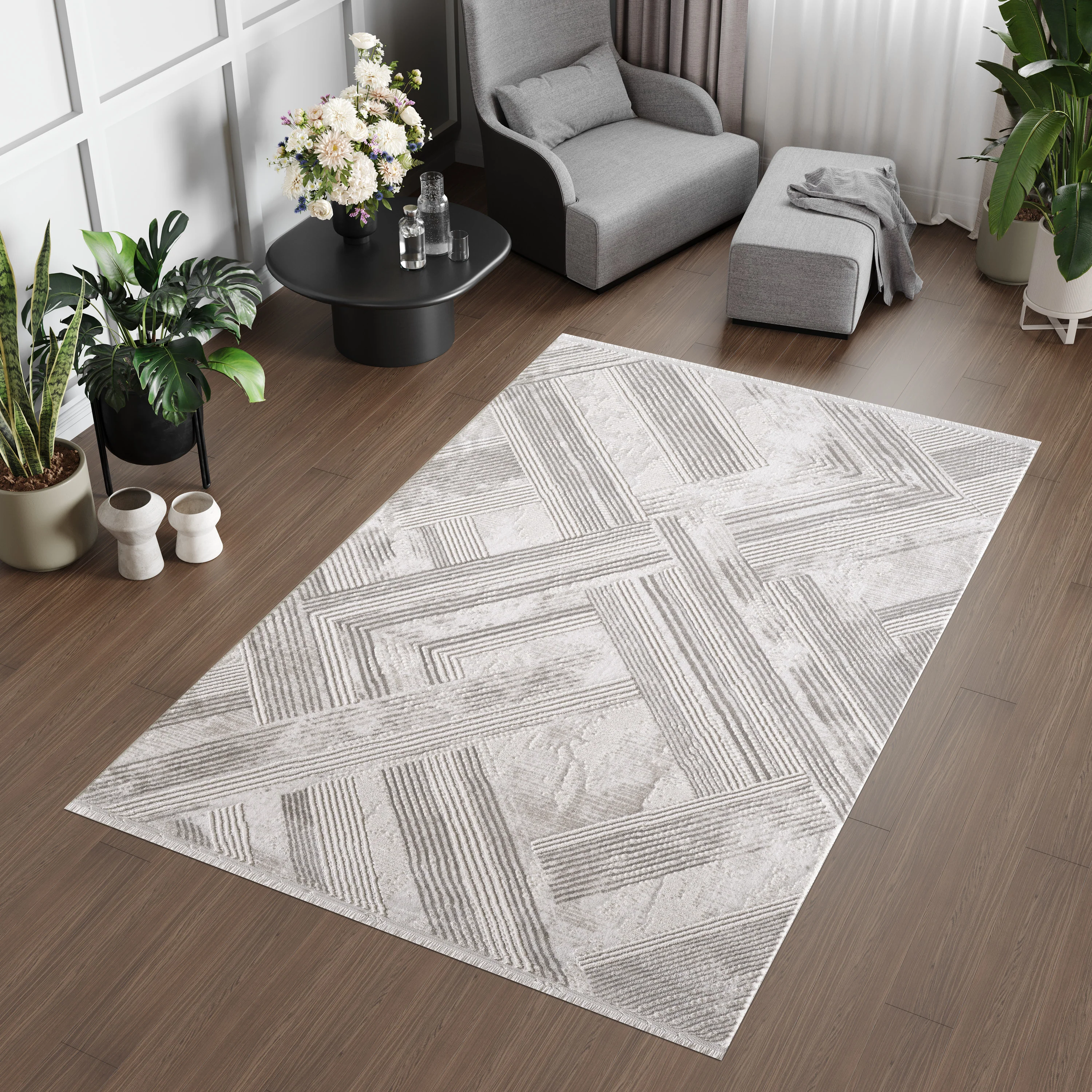 L2 Decor Lazer Area Rug 7' x 10' with Underpad - Cream - Image 2