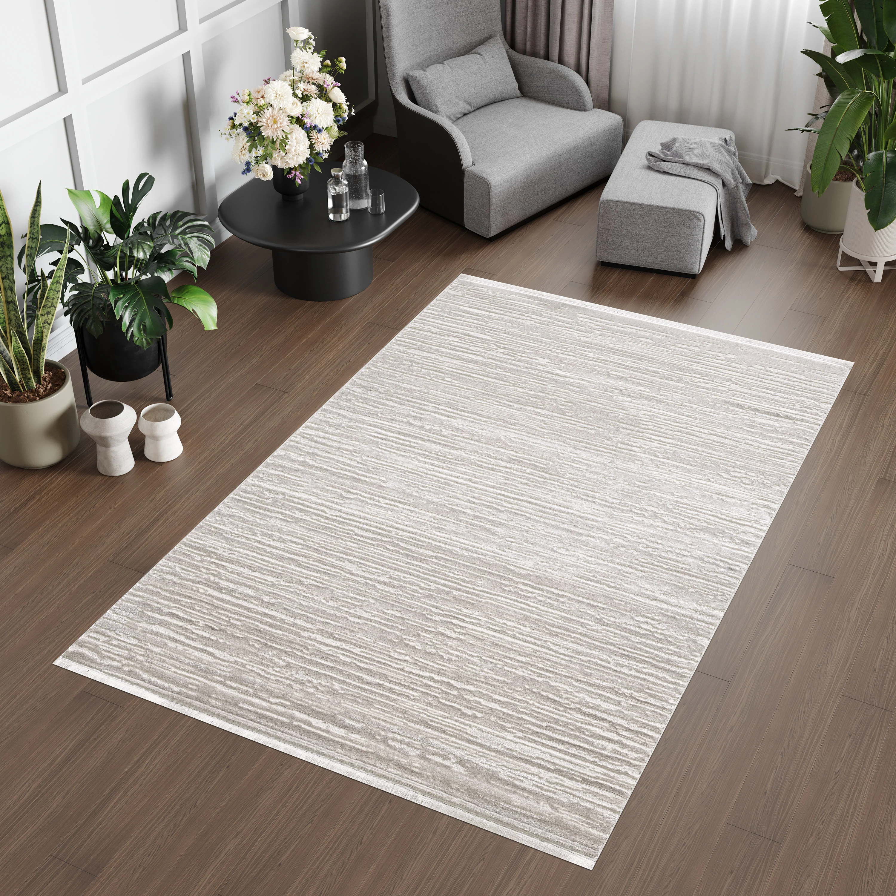L2 Decor Lazer Area Rug 8' x 11' with Underpad - Cream, Beige, Grey - Image 2