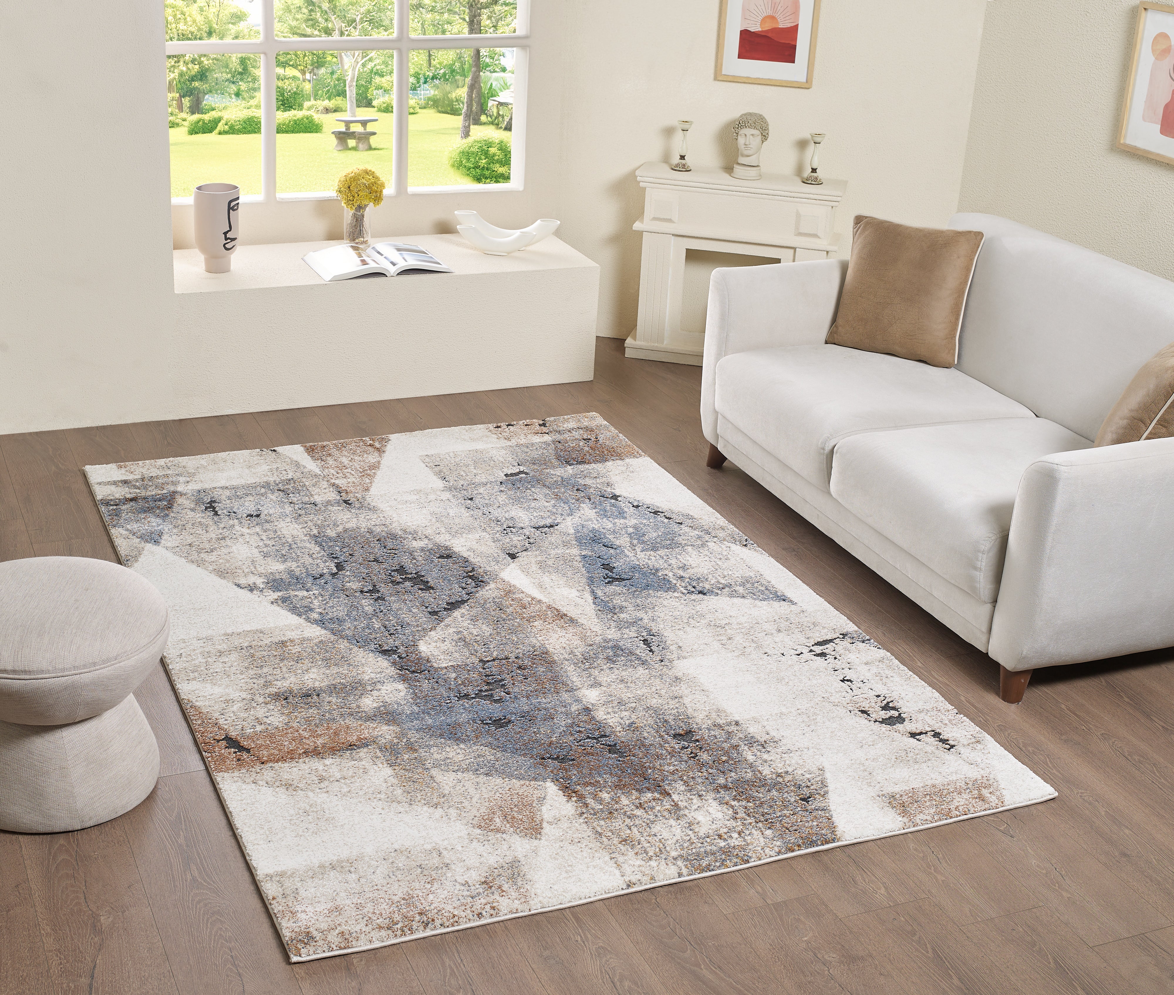 L2 Decor Panorama Area Rug 5' x 8' with Underpad - Blue, Cream - Image 2