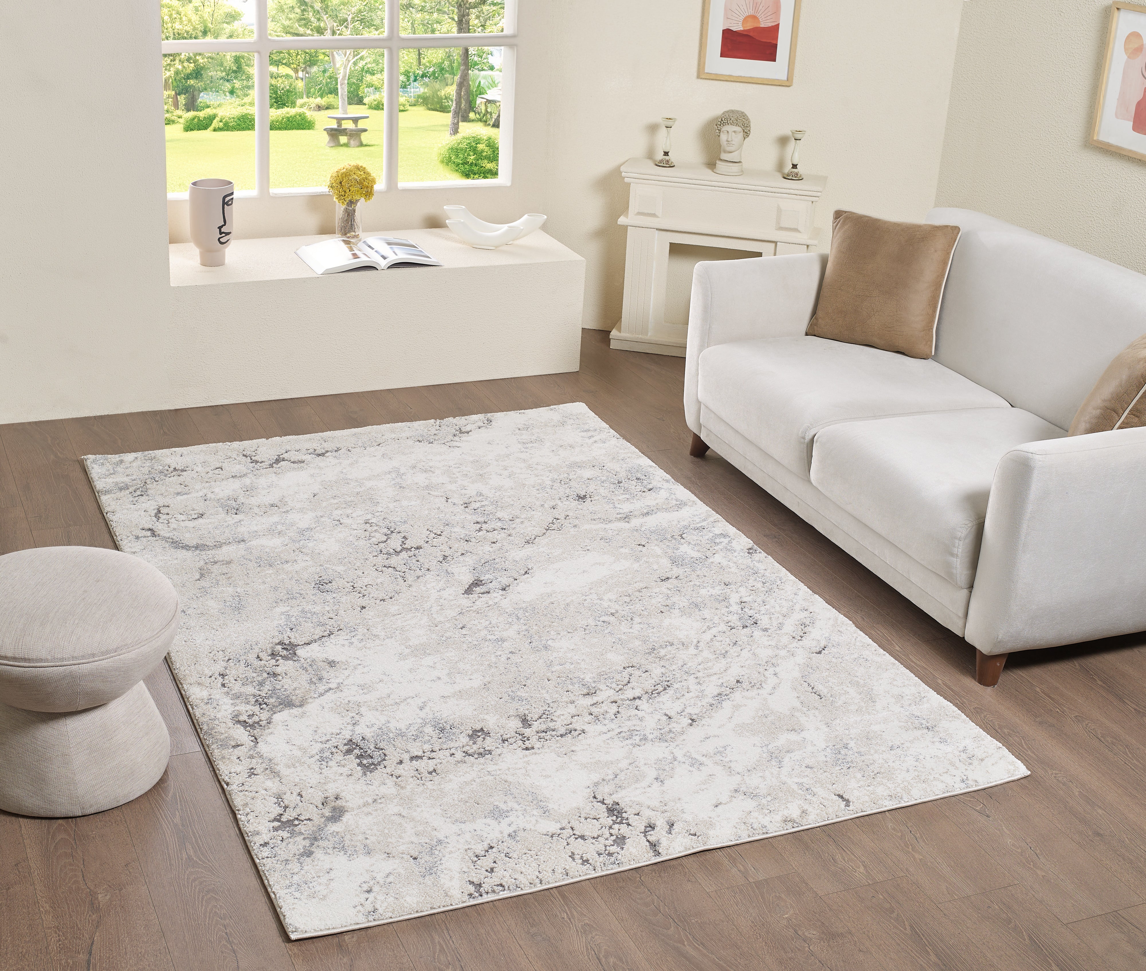 L2 Decor Panorama Area Rug 5' x 8' with Underpad - Grey, Cream - Image 2