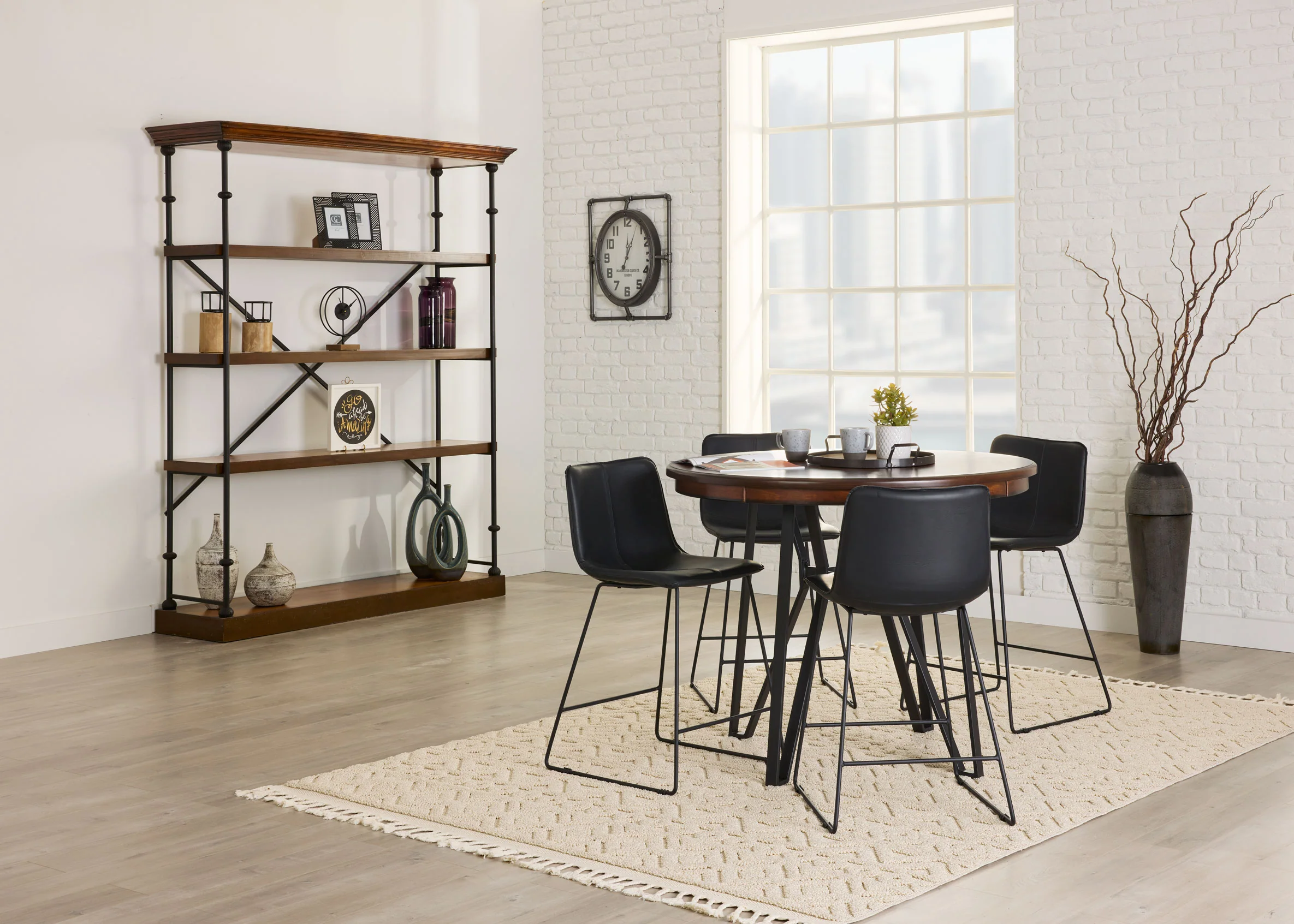 Leo 5-Piece Counter-Height Dining Set - Brown Cherry, Black - Image 2