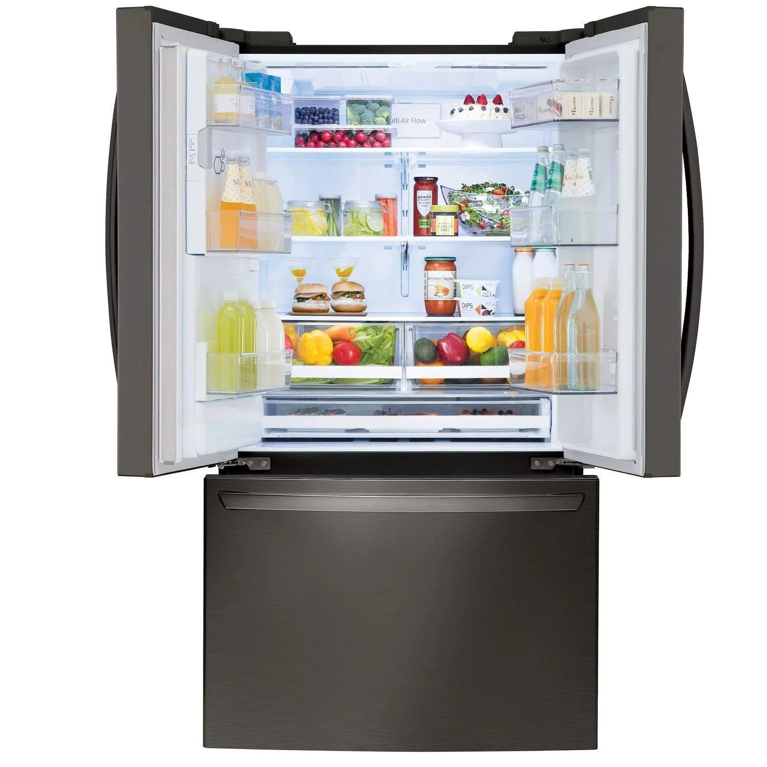 LG 36" 28 Cu. Ft. Smudge Resistant Black Stainless Steel French Door Refrigerator with Ice & Water Dispenser - LRFS28XBD - Image 2