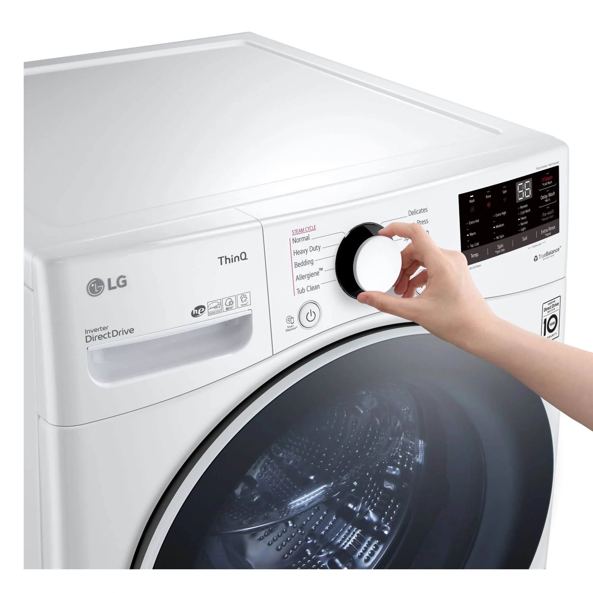 LG White Smart Wi-Fi Enabled Steam Front Load Washer with AI Direct Drive Technology (5.2 Cu.Ft) WM3600HWA - Image 4