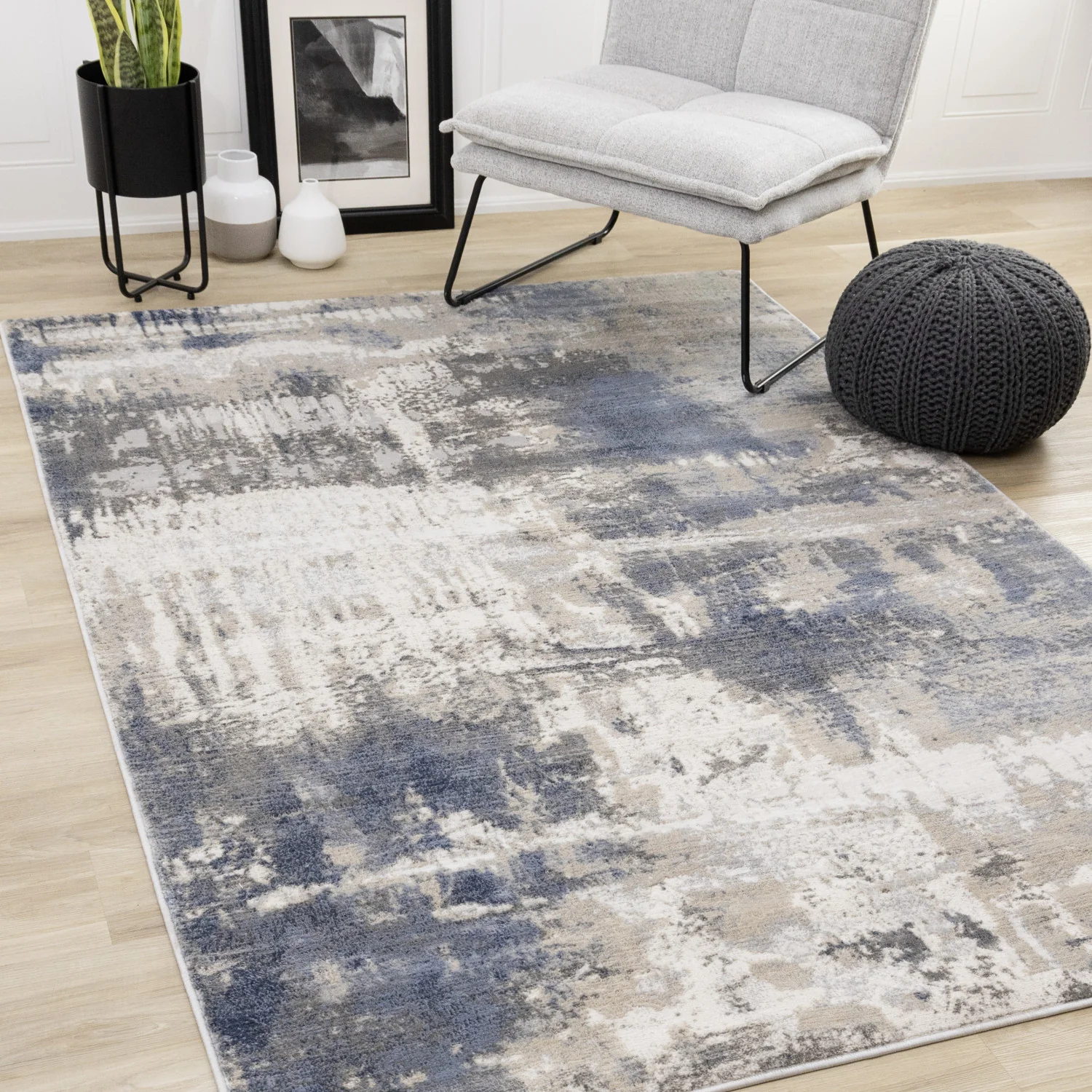 Logan Casual Contemporary Area Rug - 8' X 11' - Cream/Blue/Grey - Image 2