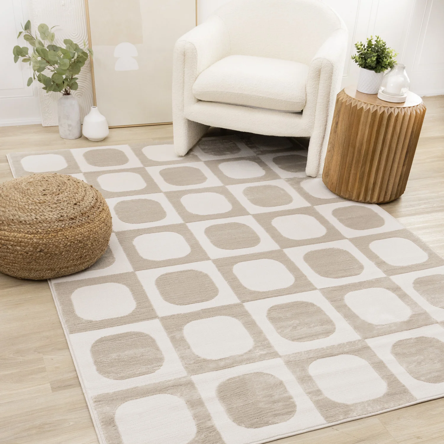 Logan Contemporary Modern Area Rug - 5' X 8' - Beige/Cream - Image 2
