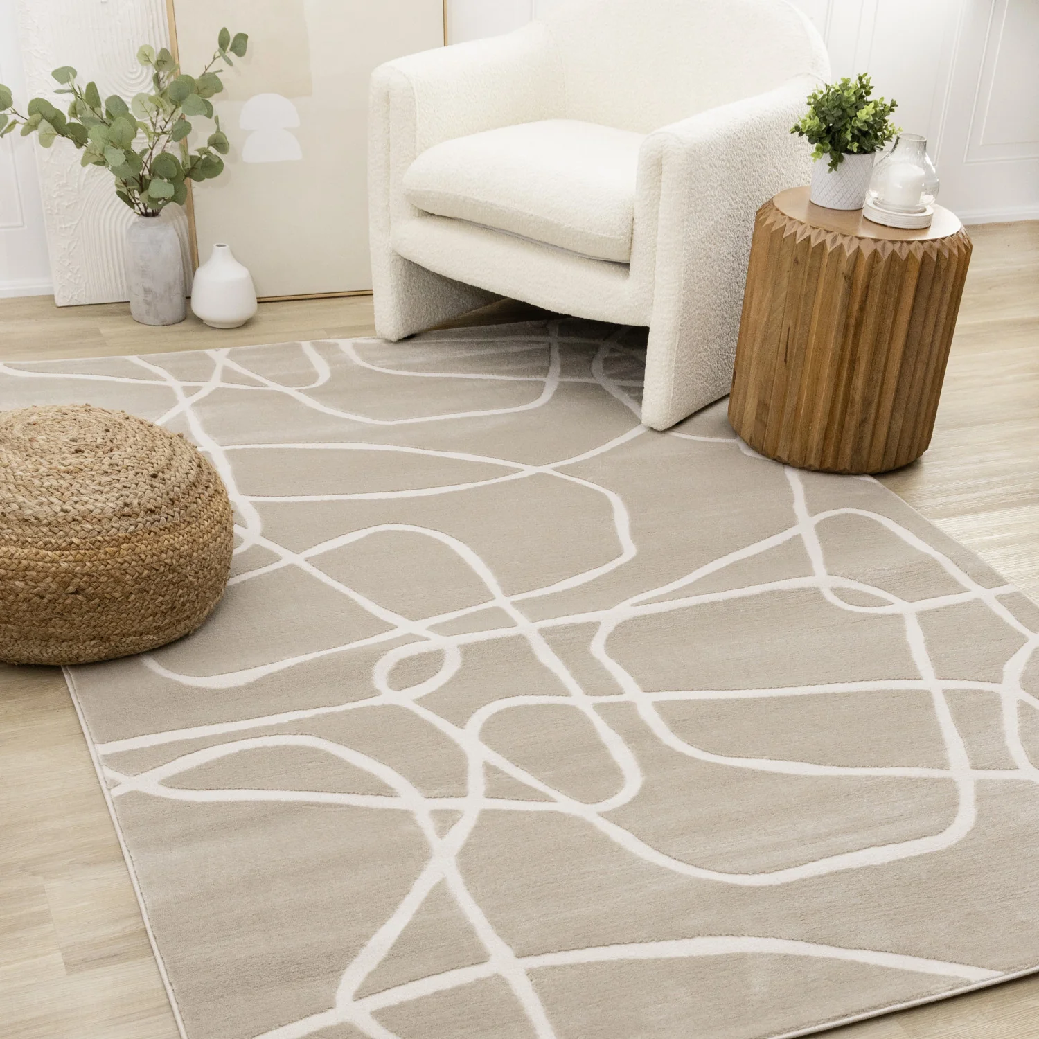 Logan Contemporary Swirls Area Rug - 7' X 10' - Beige/Cream - Image 2