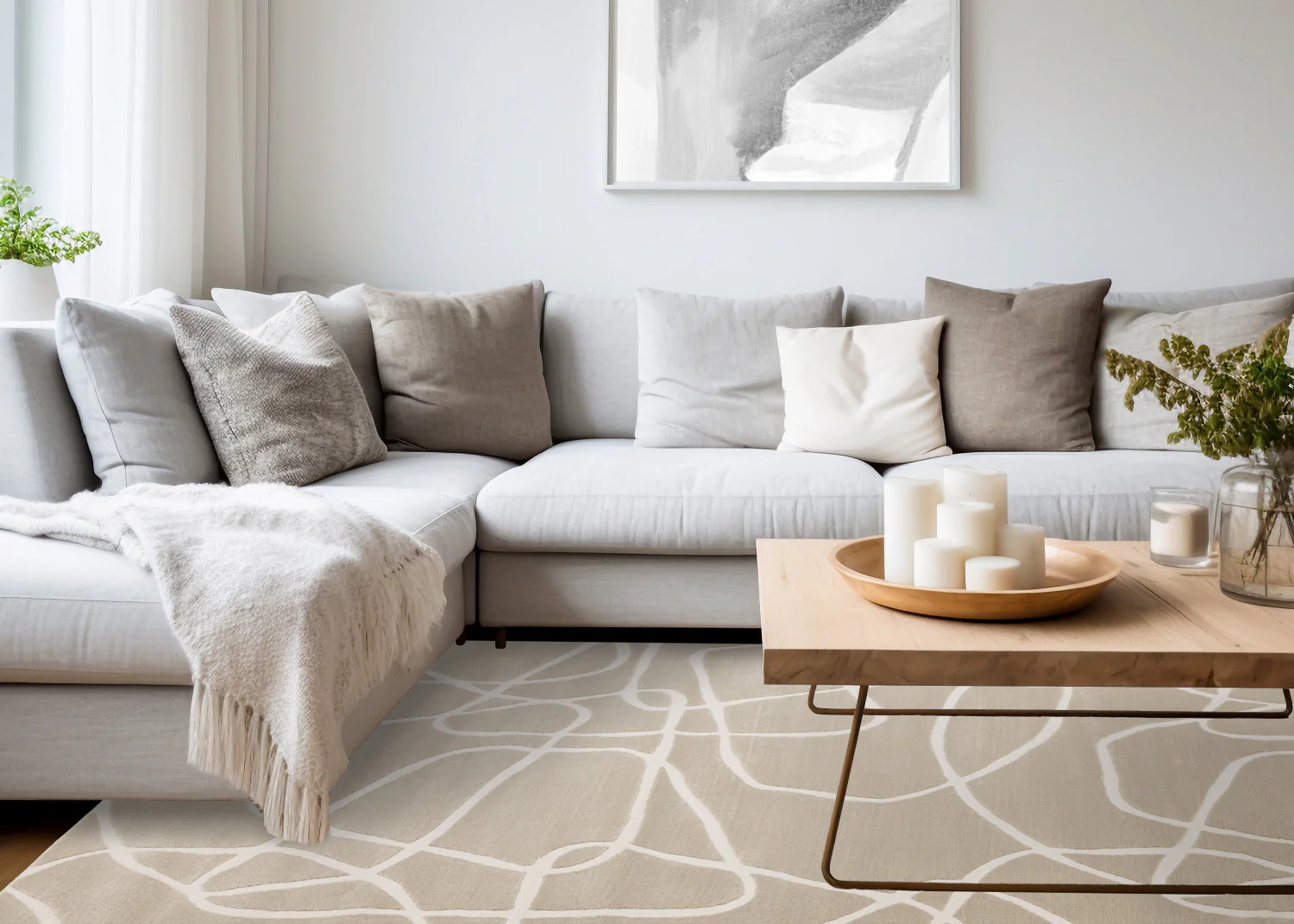 Logan Contemporary Swirls Area Rug - 7' X 10' - Beige/Cream - Image 3