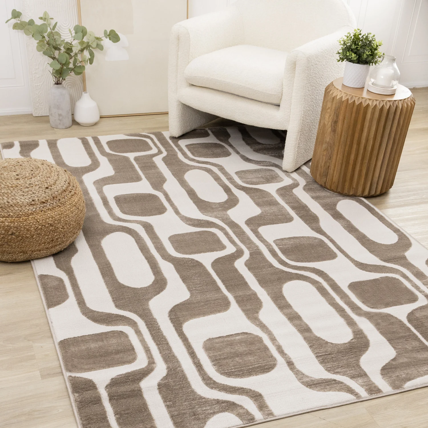 Logan Modern Area Rug - 5' X 8' - Brown/Cream - Image 2
