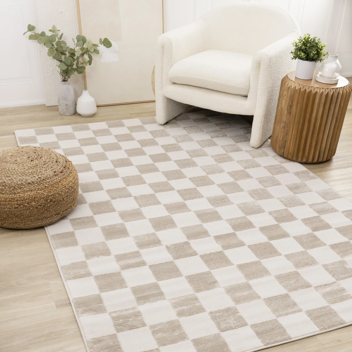 Logan Modern Checkered Area Rug - 8' X 11' - Beige/Cream - Image 2