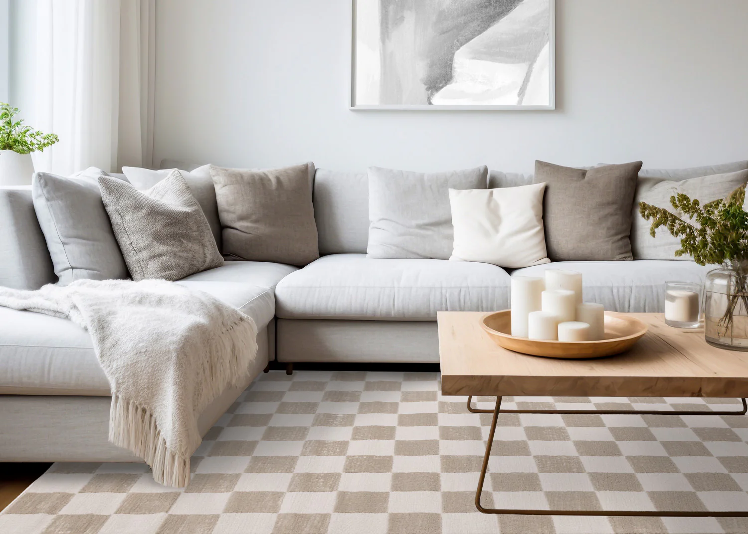 Logan Modern Checkered Area Rug - 8' X 11' - Beige/Cream - Image 3