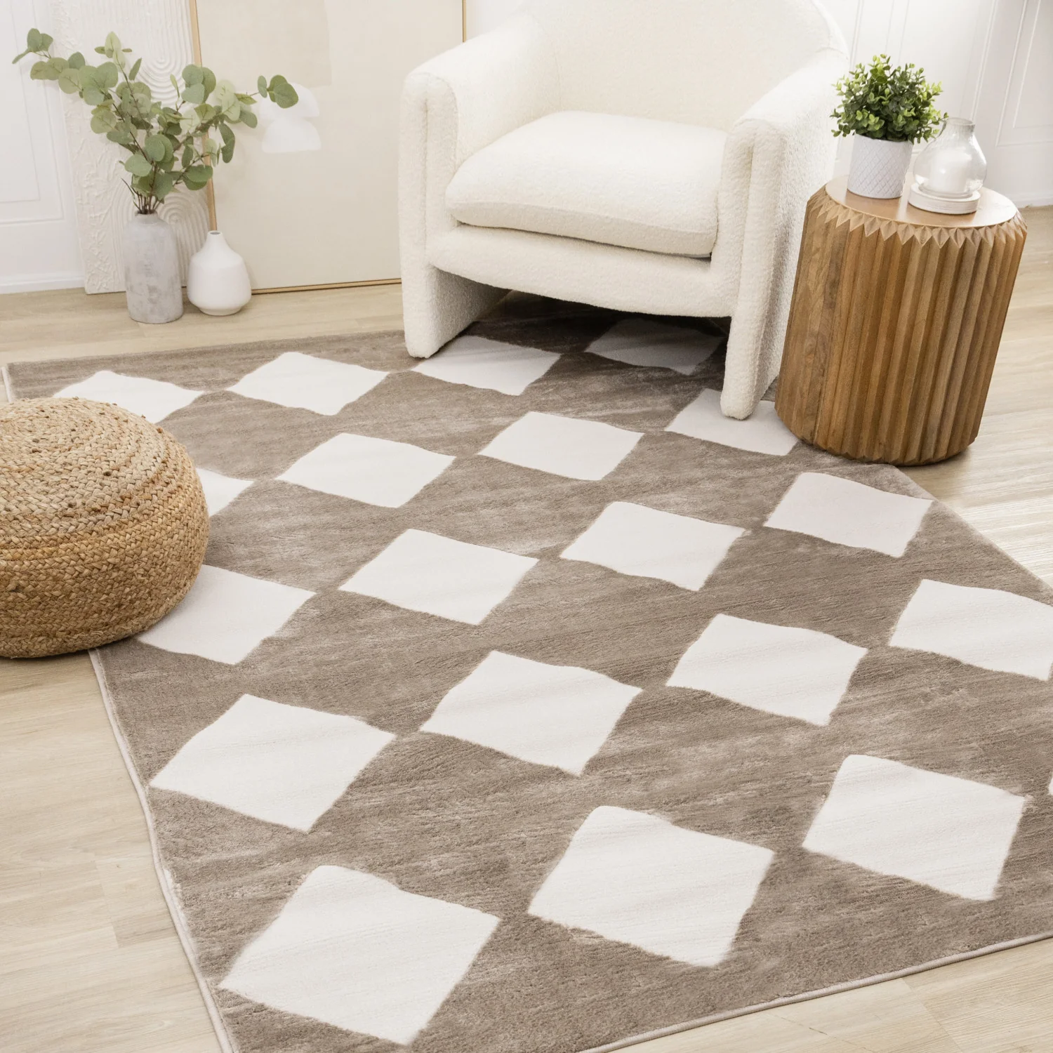 Logan Modern Diamonds Area Rug - 7' X 10' - Brown/Cream - Image 2