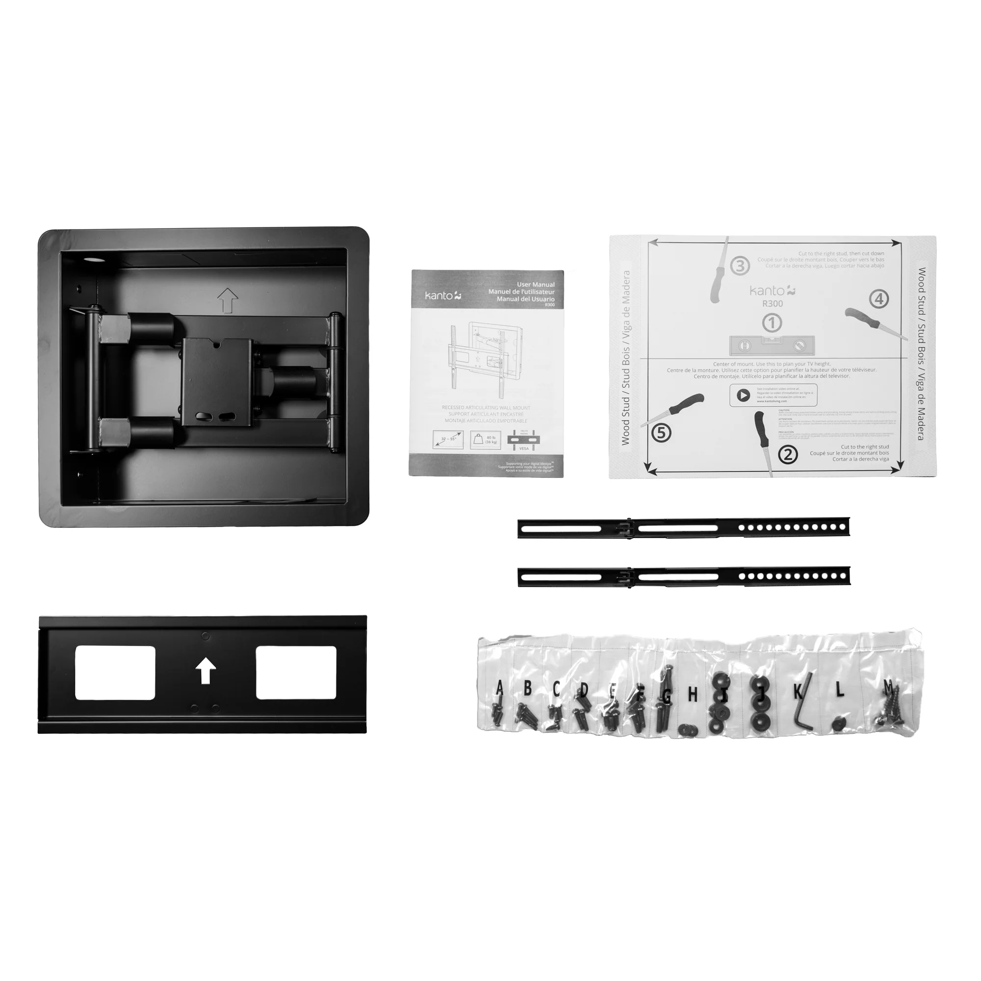 Low Profile Recessed In-Wall Full Motion TV Wall Mount for 32" to 55" TVs - R300 - Image 6