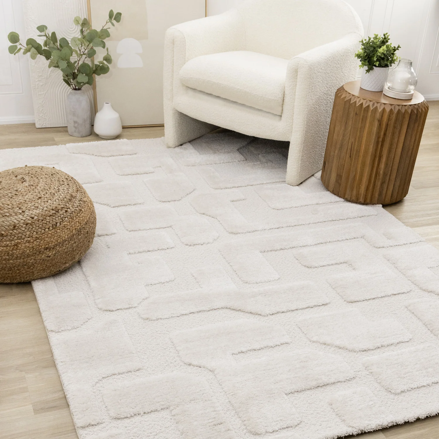 Luxury Plush Textured Shapes Area Rug - 5' X 8' - Cream - Image 2