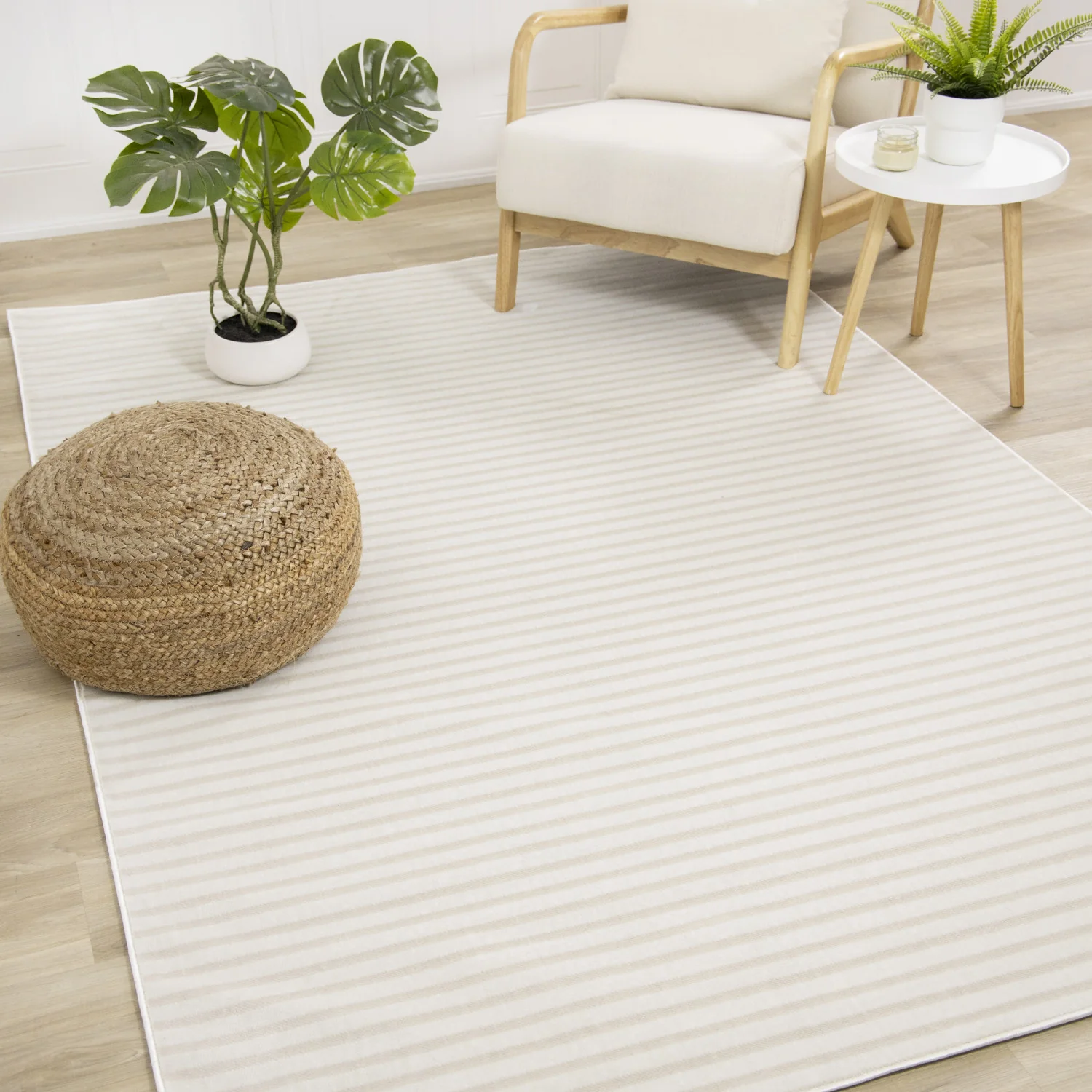 Machine Washable Modern Stripes Area Rug - 5' X 8' - Cream/Beige - Image 2