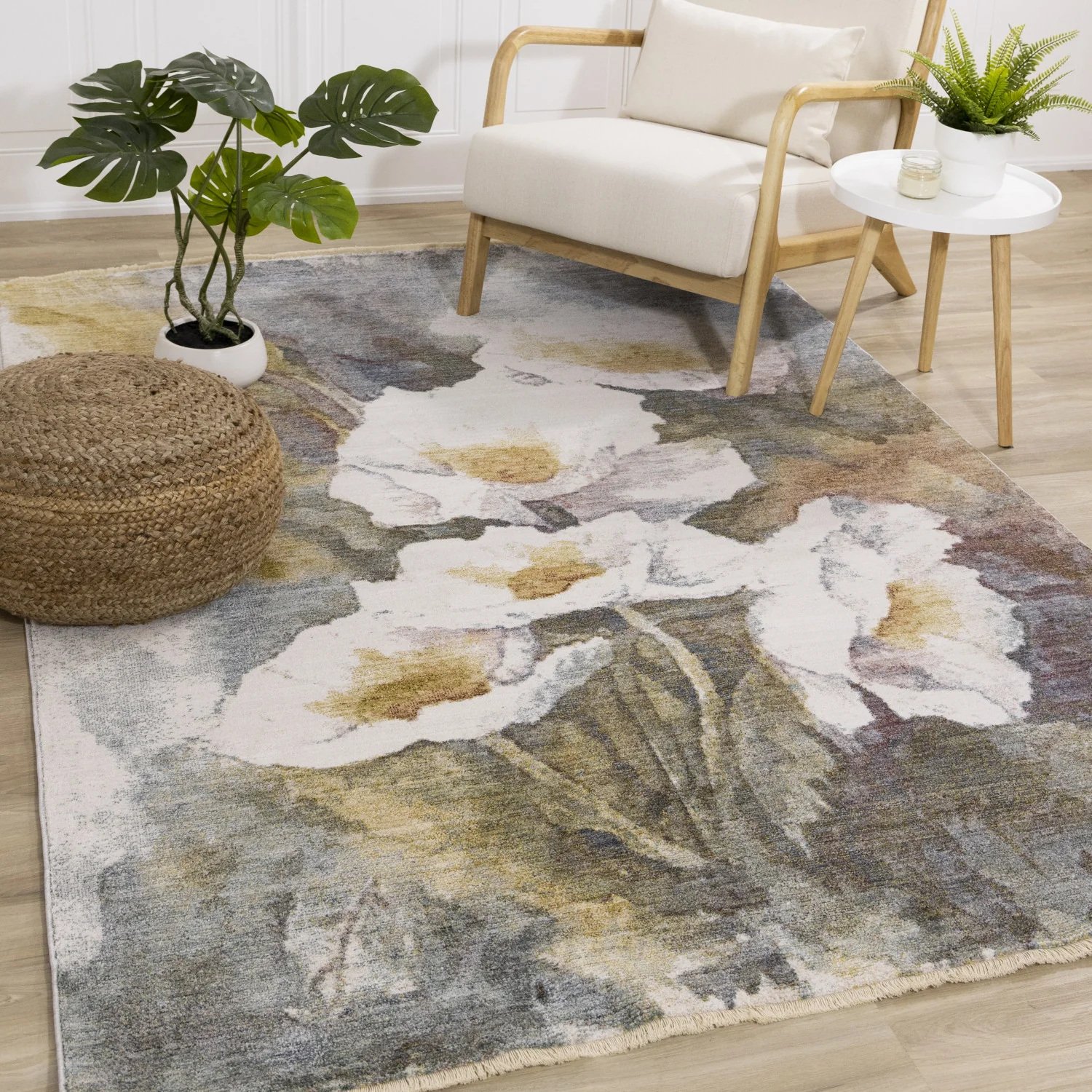 Macie Contemporary Floral Bloom Area Rug - 5' X 8' - Yellow/White/Green - Image 2