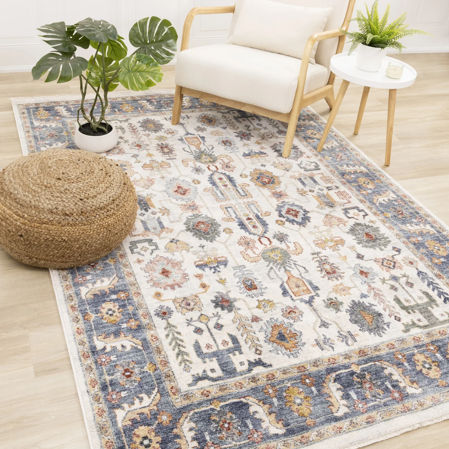 Macie Traditional Border Area Rug - 8' X 11' - Cream/Blue - Image 2