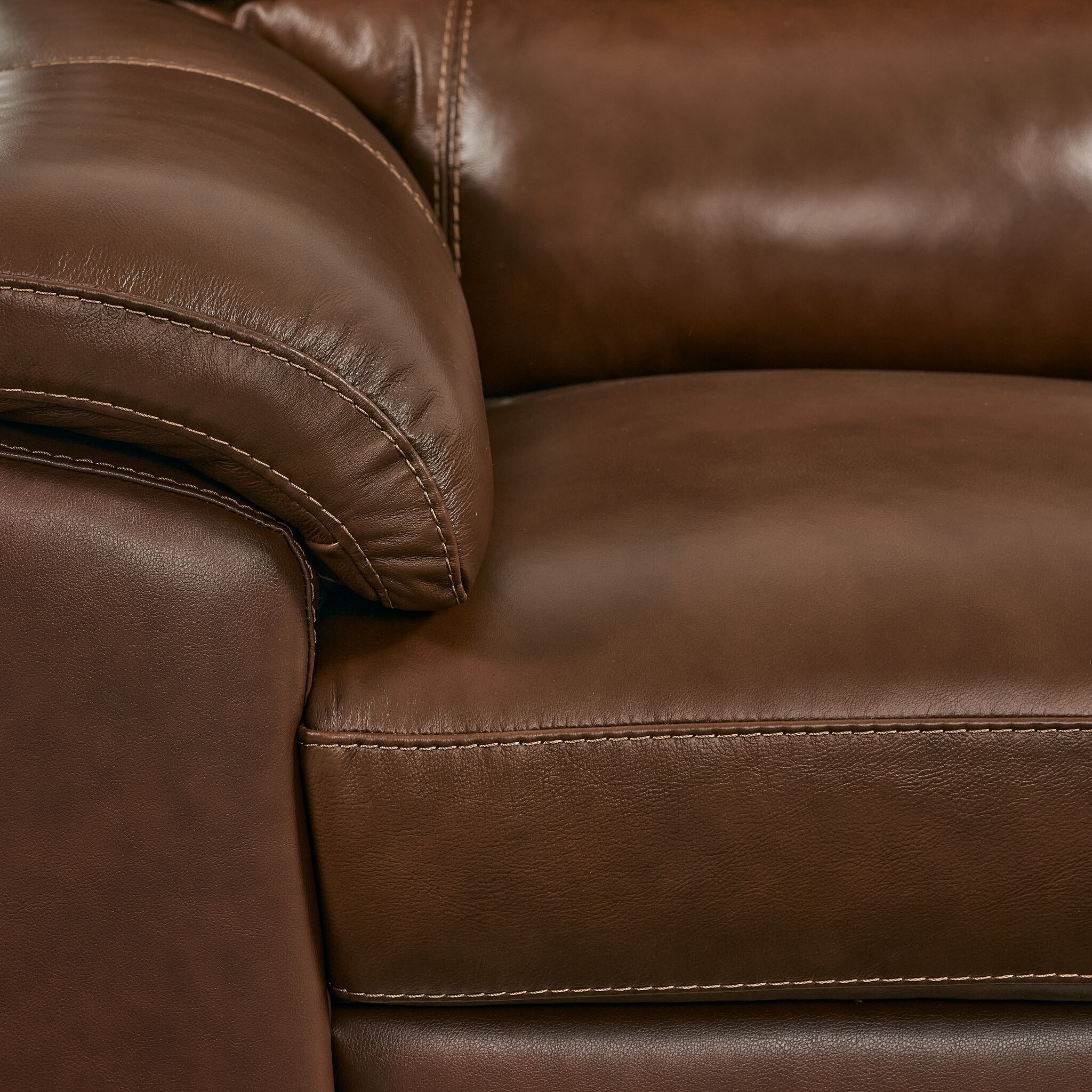 Maddox Leather Sofa and Chair Set - Cognac - Image 4