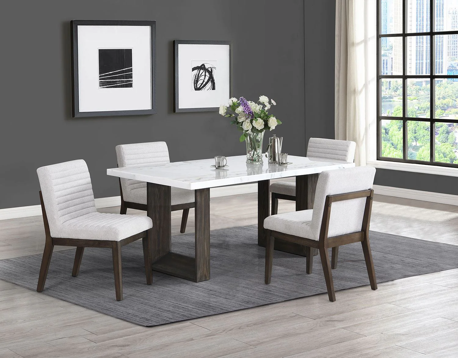 Maeve 5-Piece Dining Set - Beige, Espresso - Image 2