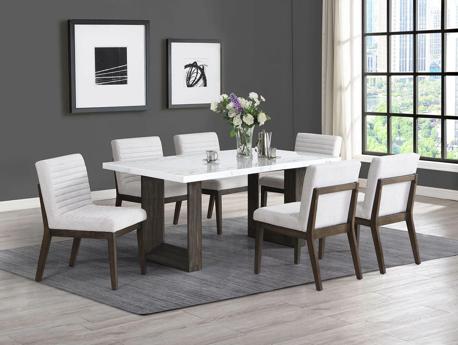 Maeve 7-Piece Dining Set - Beige, Espresso - Image 2