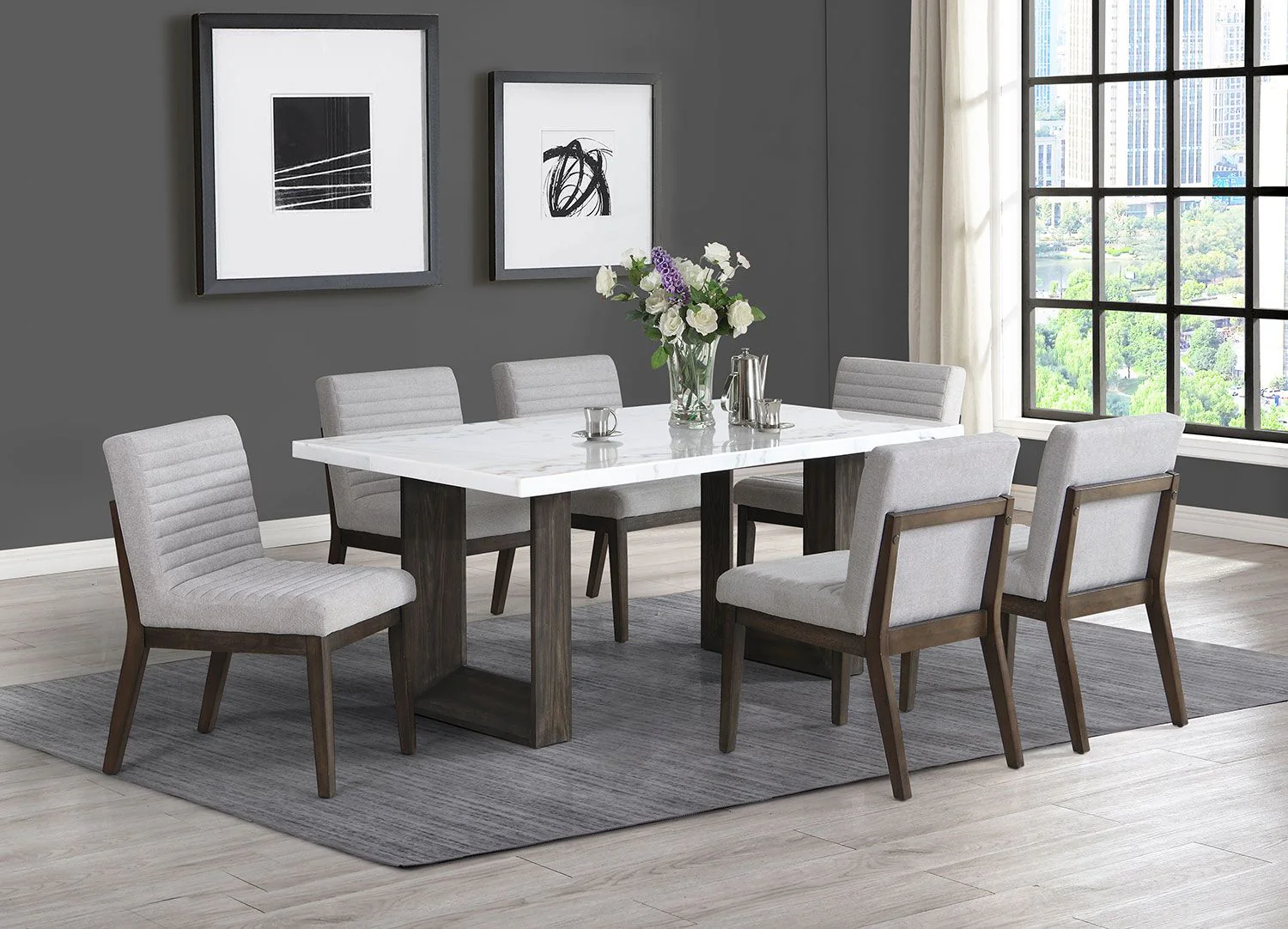 Maeve 7-Piece Dining Set - Grey, Espresso - Image 2