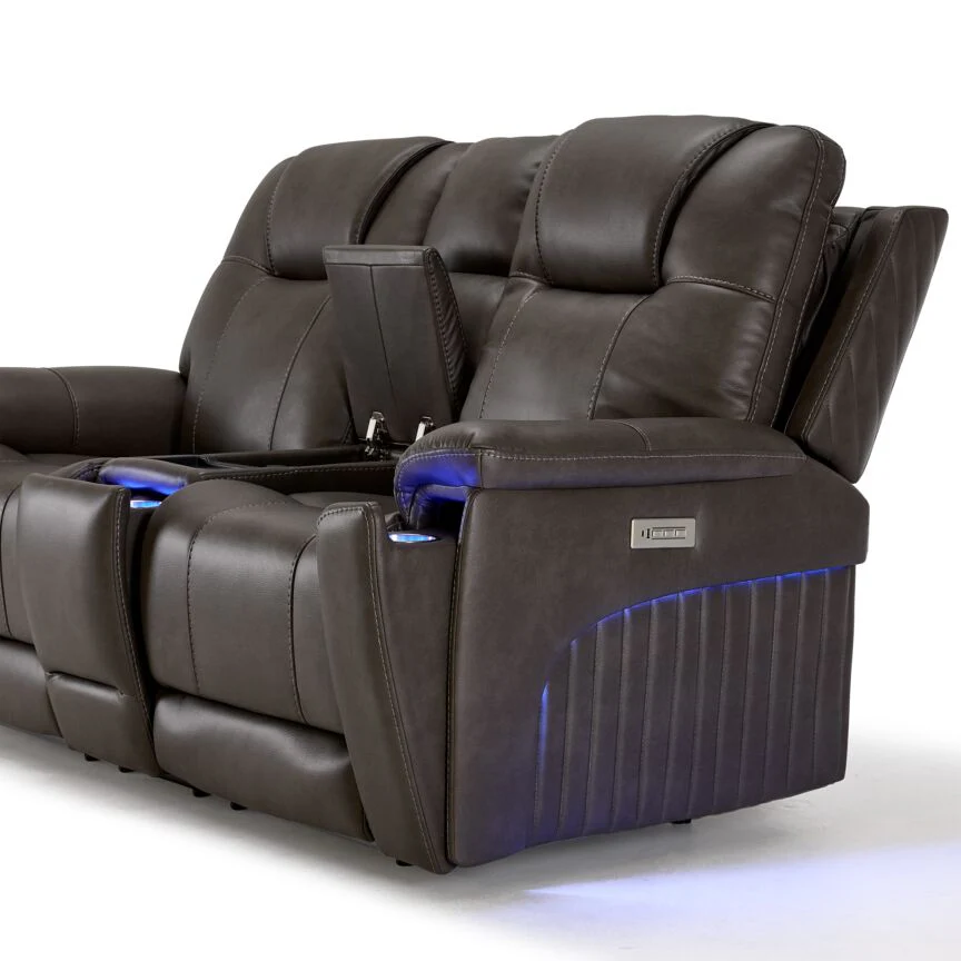 Matrix Triple Power Reclining Loveseat with Console - Smoke - Image 7