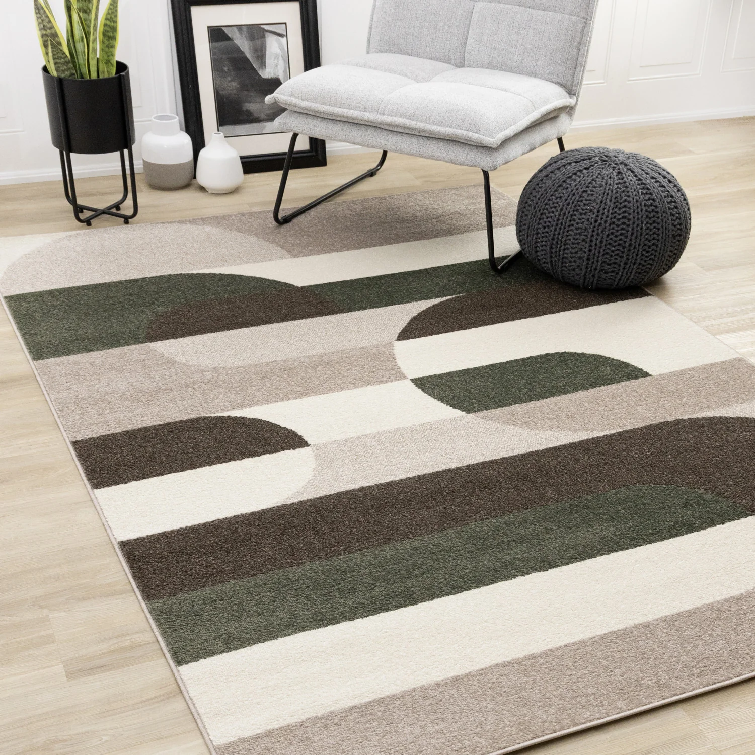 Maui Contemporary Geometric Area Rug - 5' X 8' - Cream/Green - Image 2