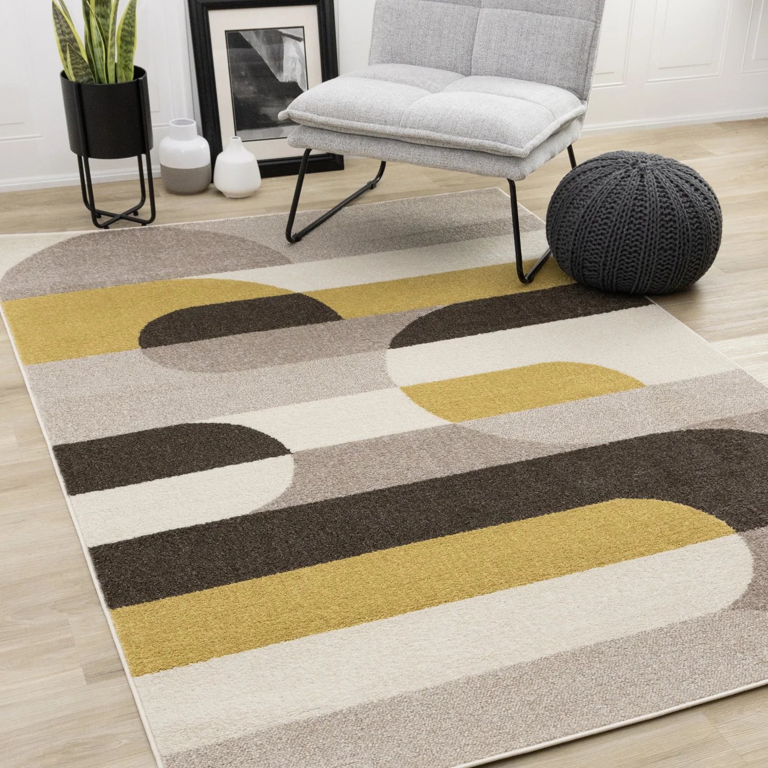 Maui Contemporary Geometric Area Rug - 5' X 8' - Cream/Yellow - Image 2