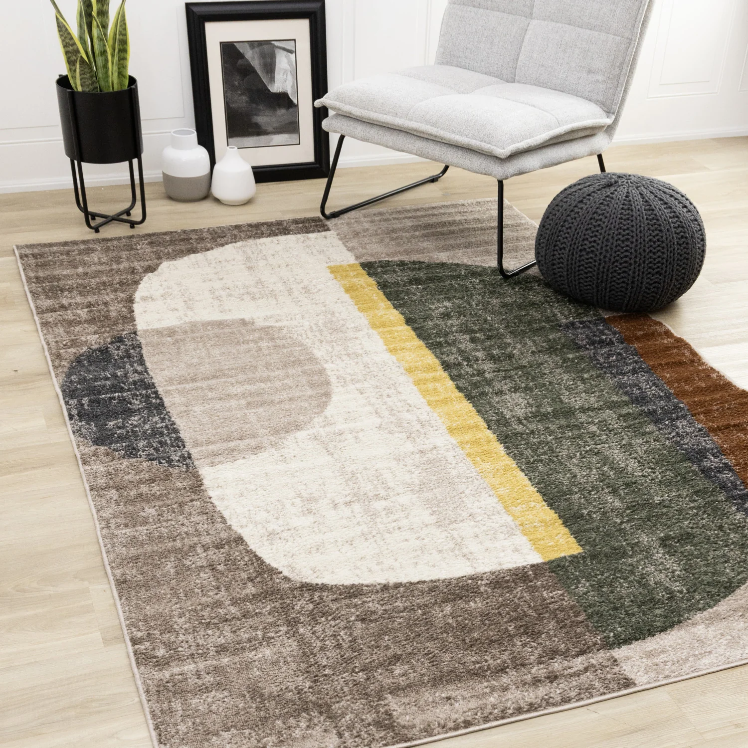 Maui Modern Geometric Area Rug - 5' X 8' - Grey/Green/Yellow - Image 2