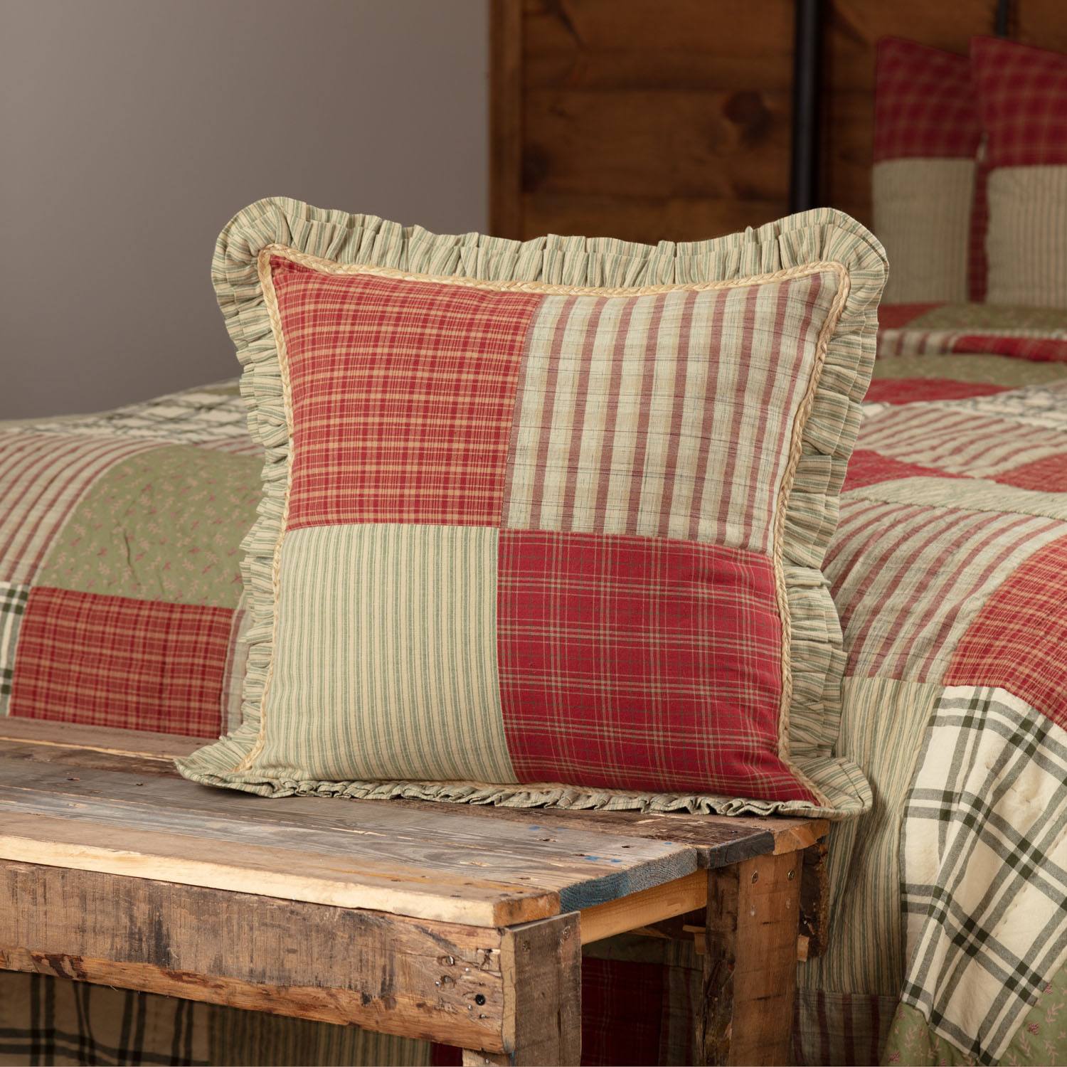 Mayfred 18 x 18 Pillow - Khaki/Barn Red - Image 2