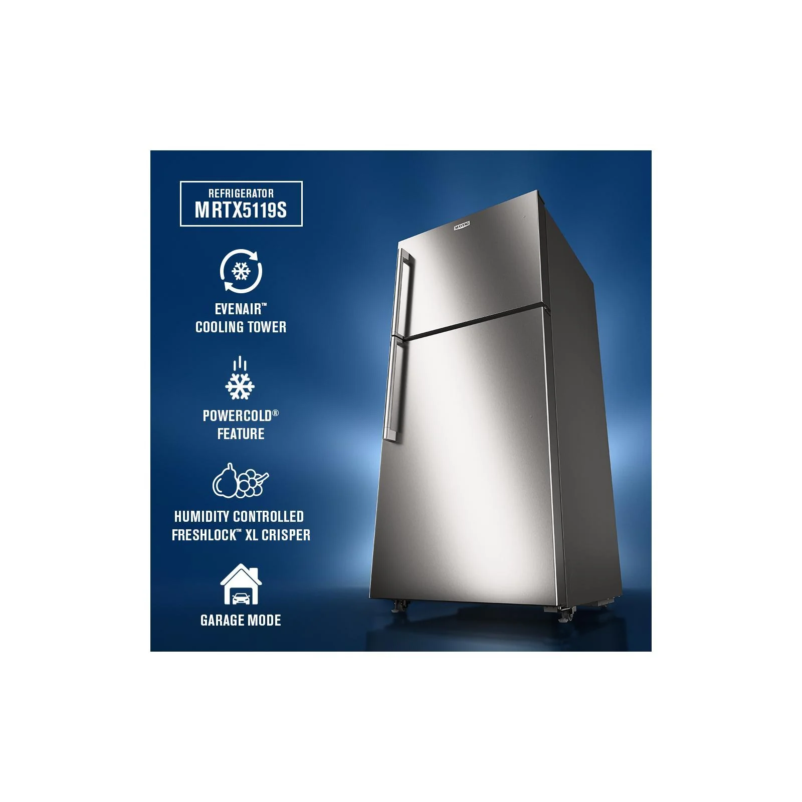 Maytag 30" 19.3 Cu. Ft. Fingerprint Resistant Stainless Steel Top-Freezer Refrigerator - MRTX5119SZ - Image 8