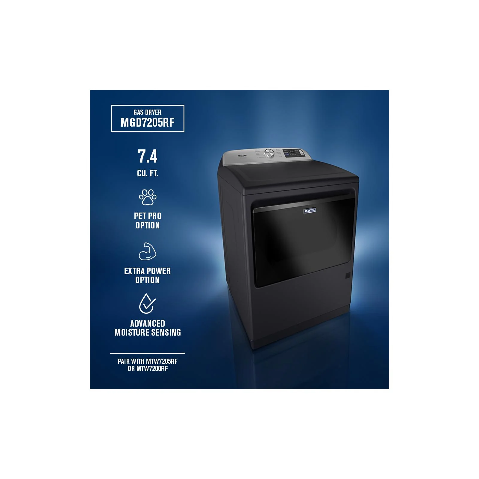 Maytag Midnight Steel Gas Dryer with Pet Pro (7.4 cu.ft.) - MGD7205RF - Image 9