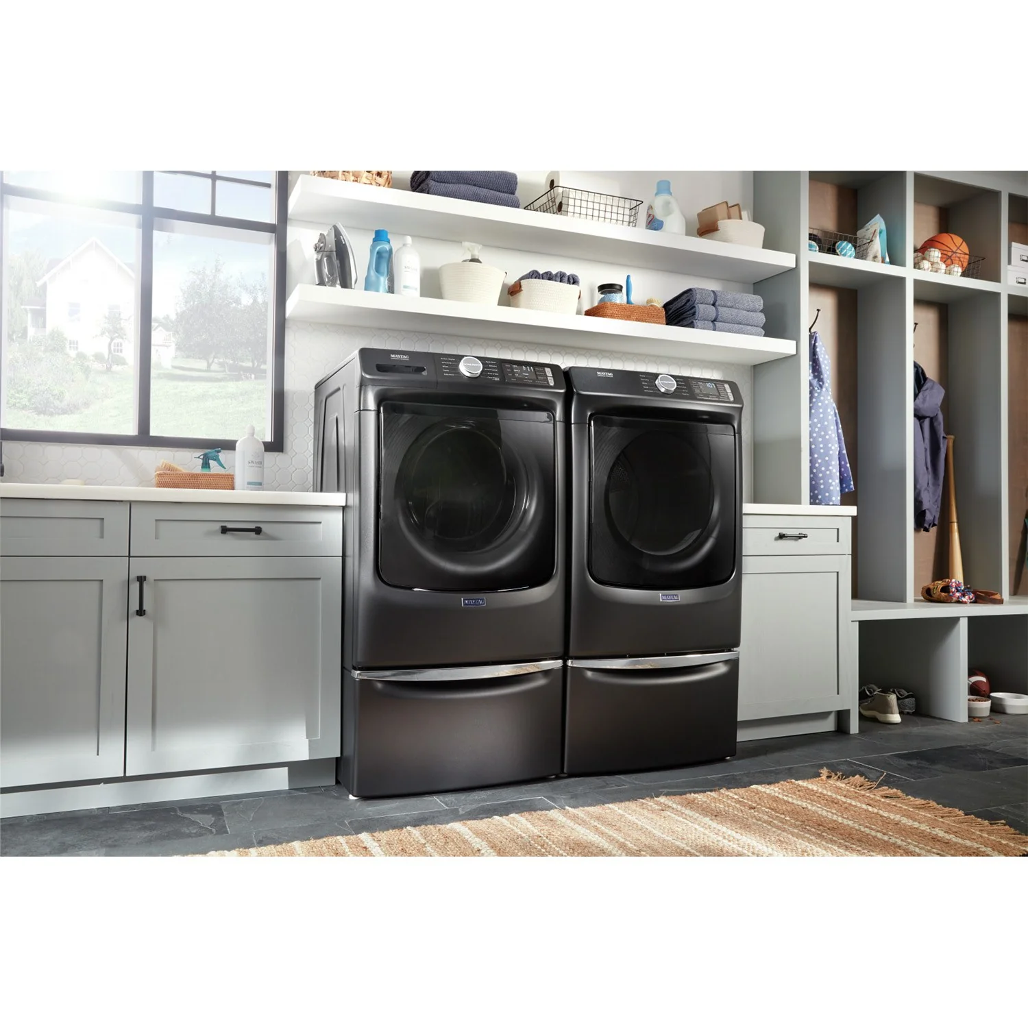 Maytag Volcano Black Front-Load Washer (5.2 cu. ft.) & Electric Dryer (7.3 cu. ft.) - MHW5630MBK/YMED5630MBK - Image 2