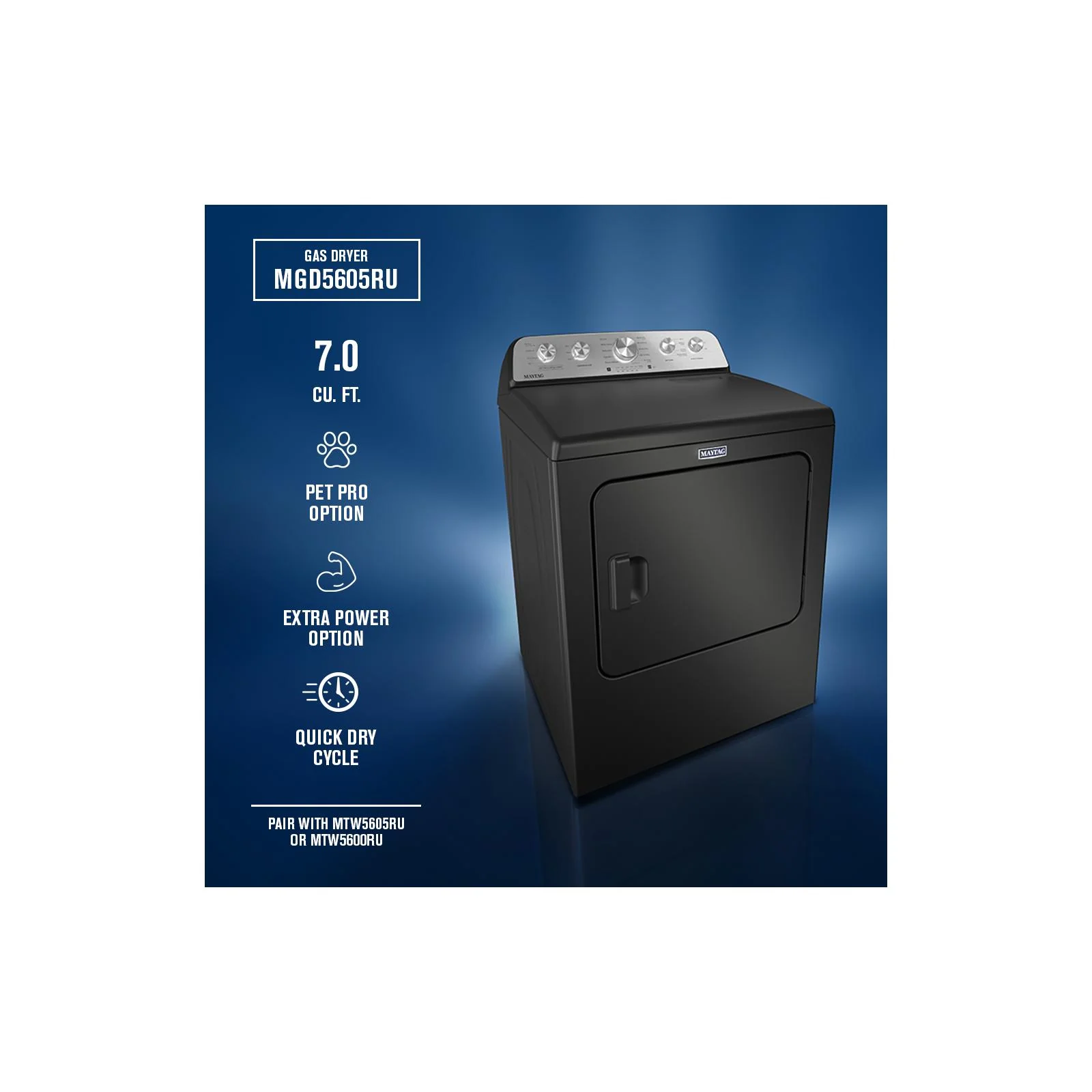 Maytag Volcano Black Steam Gas Dryer (7.0 Cu. Ft.) with Extra Power and Pet Pro Option - MGD5605RU - Image 8