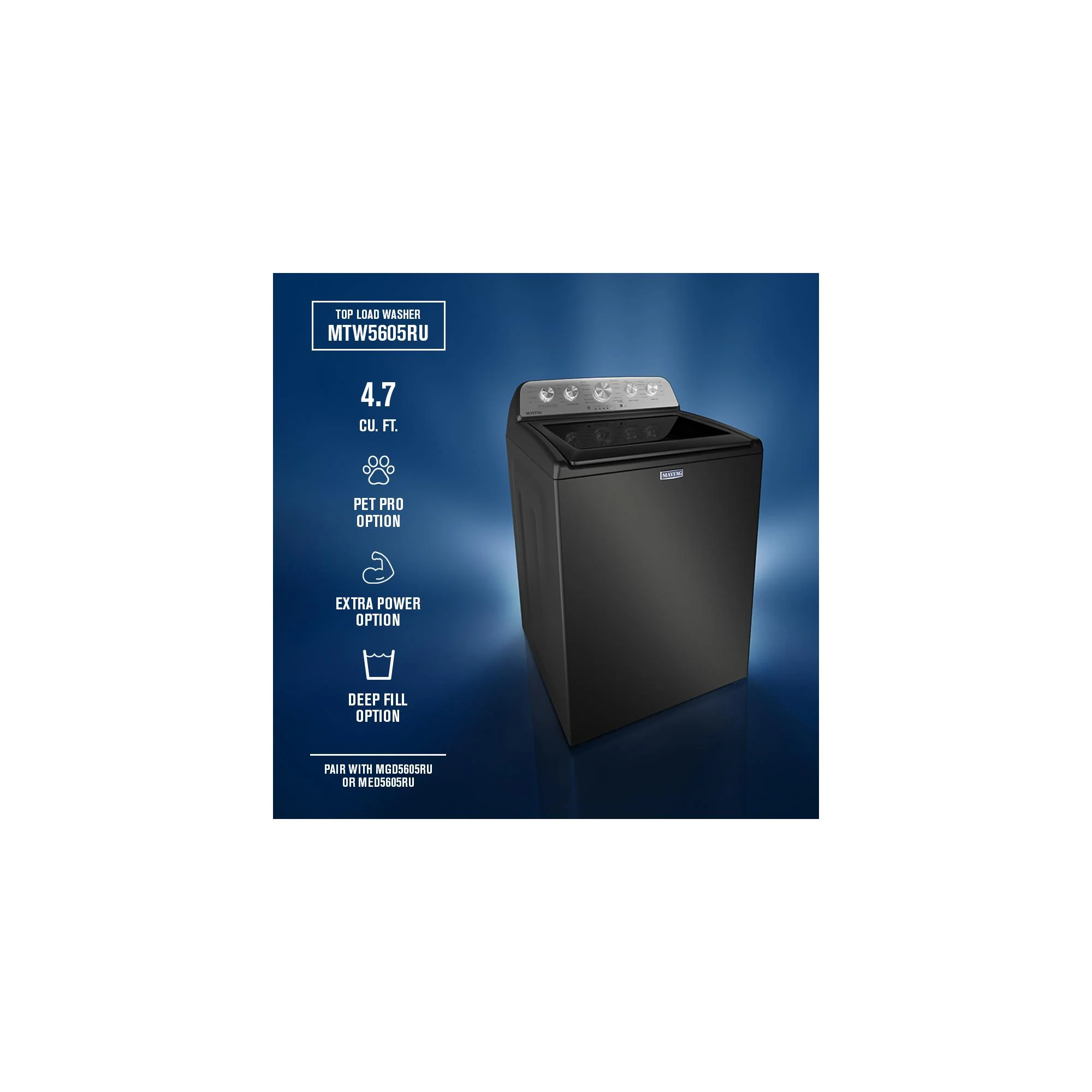 Maytag Volcano Black Top Load Agitator Washer (5.4 Cu. Ft. IEC) with Extra Power and Pet Pro Option - MTW5605RU - Image 10