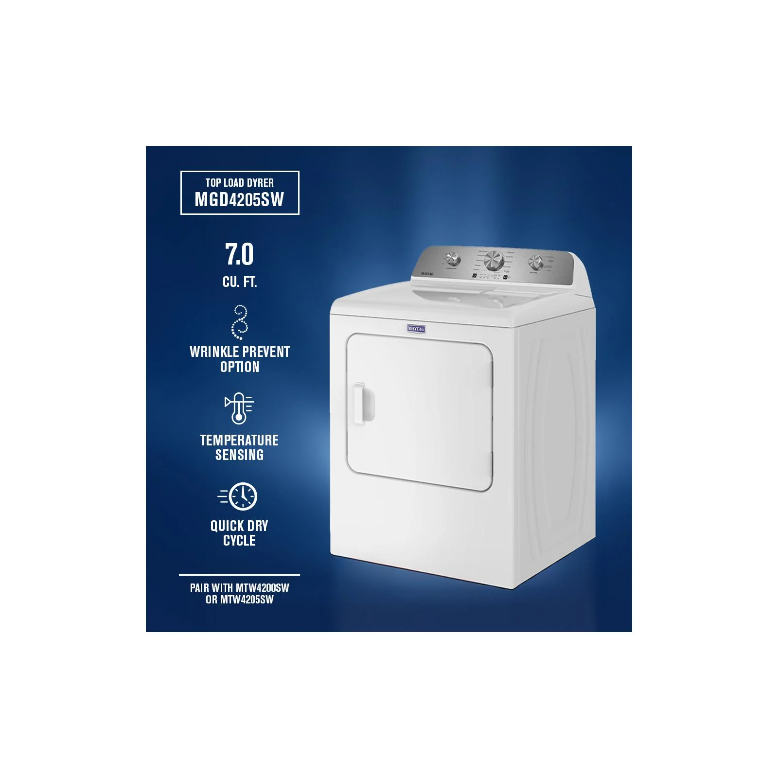 Maytag White Gas Dryer (7.0 Cu. Ft.) with Wrinkle Prevent Option - MGD4205SW - Image 10